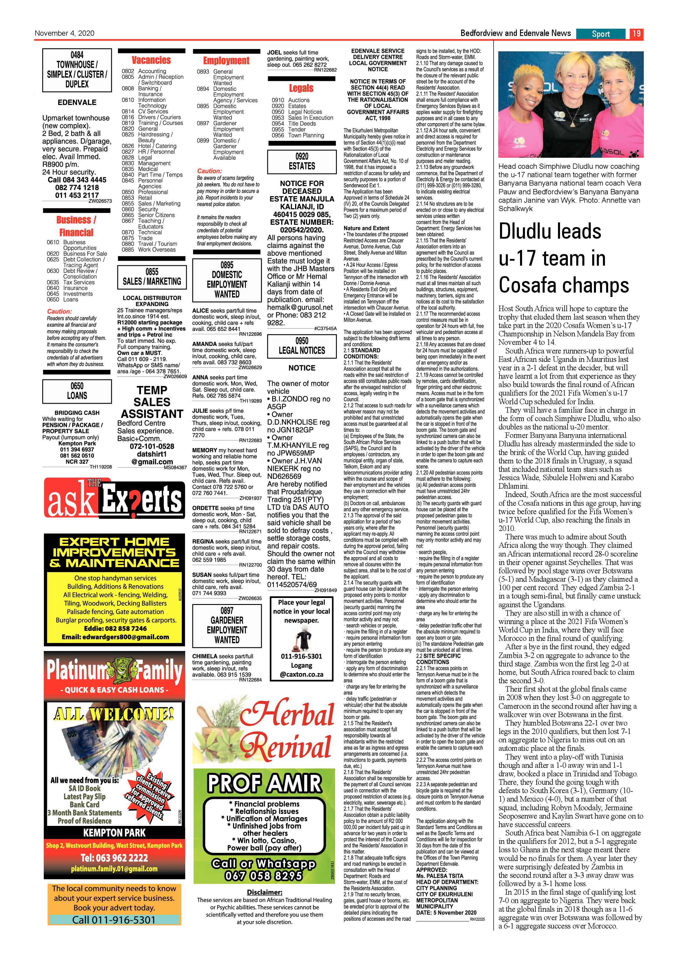 Bedford and Edenvale News 04 November 2020 page 19
