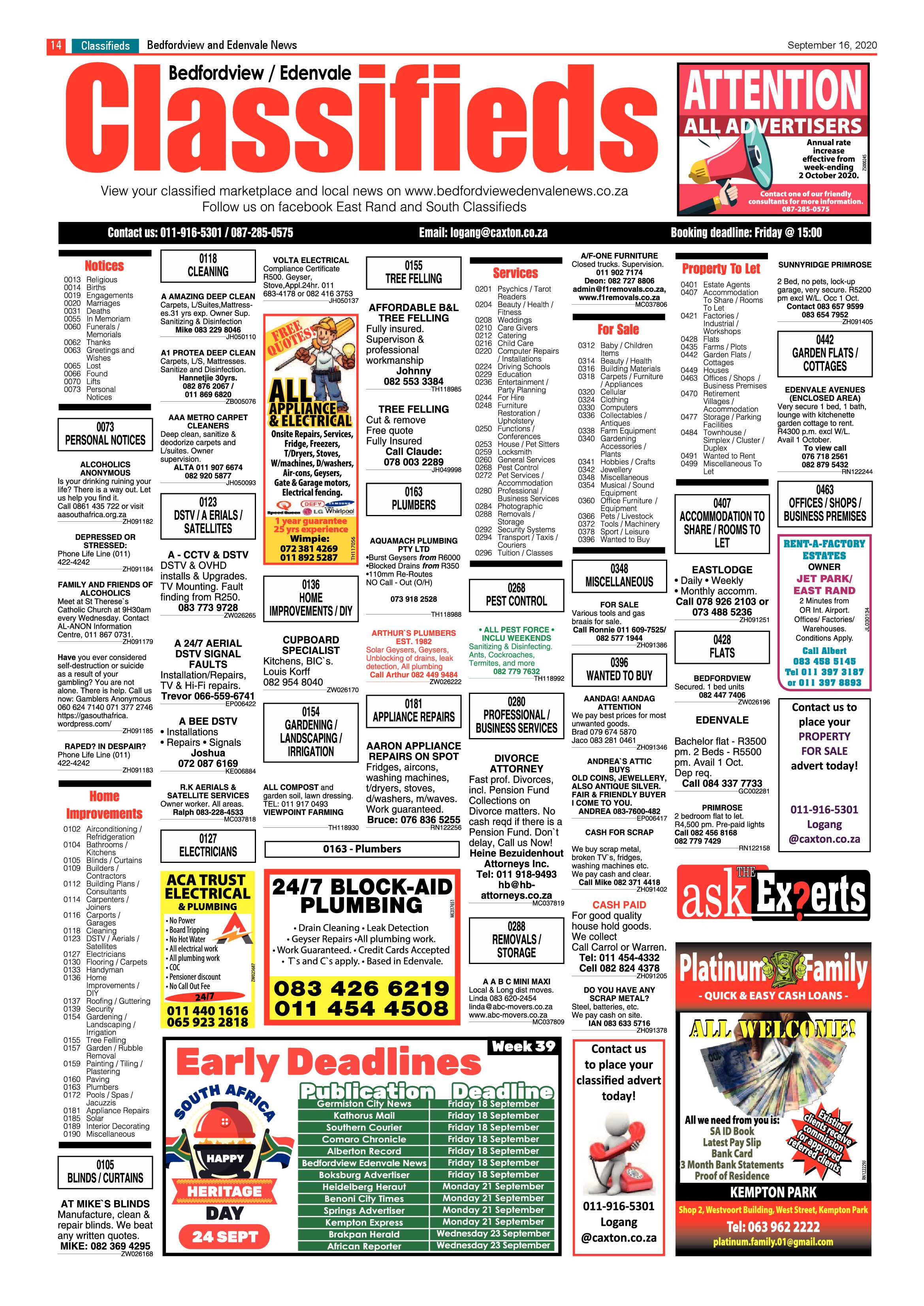 Bedford and Edenvale News 16 September 2020 page 14