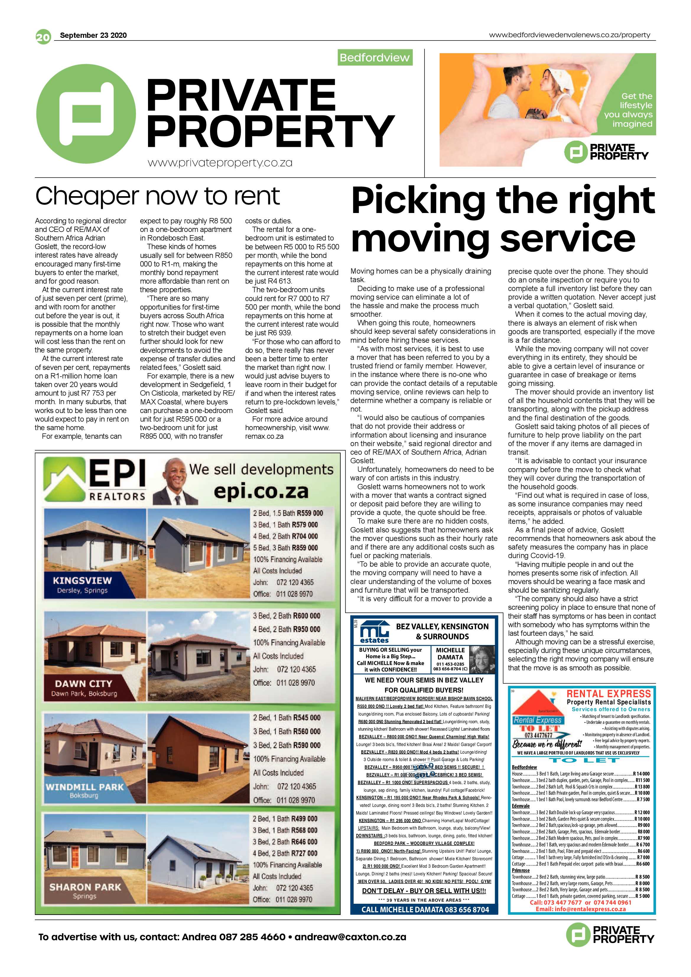 Bedford and Edenvale News 23 September 2020 page 20