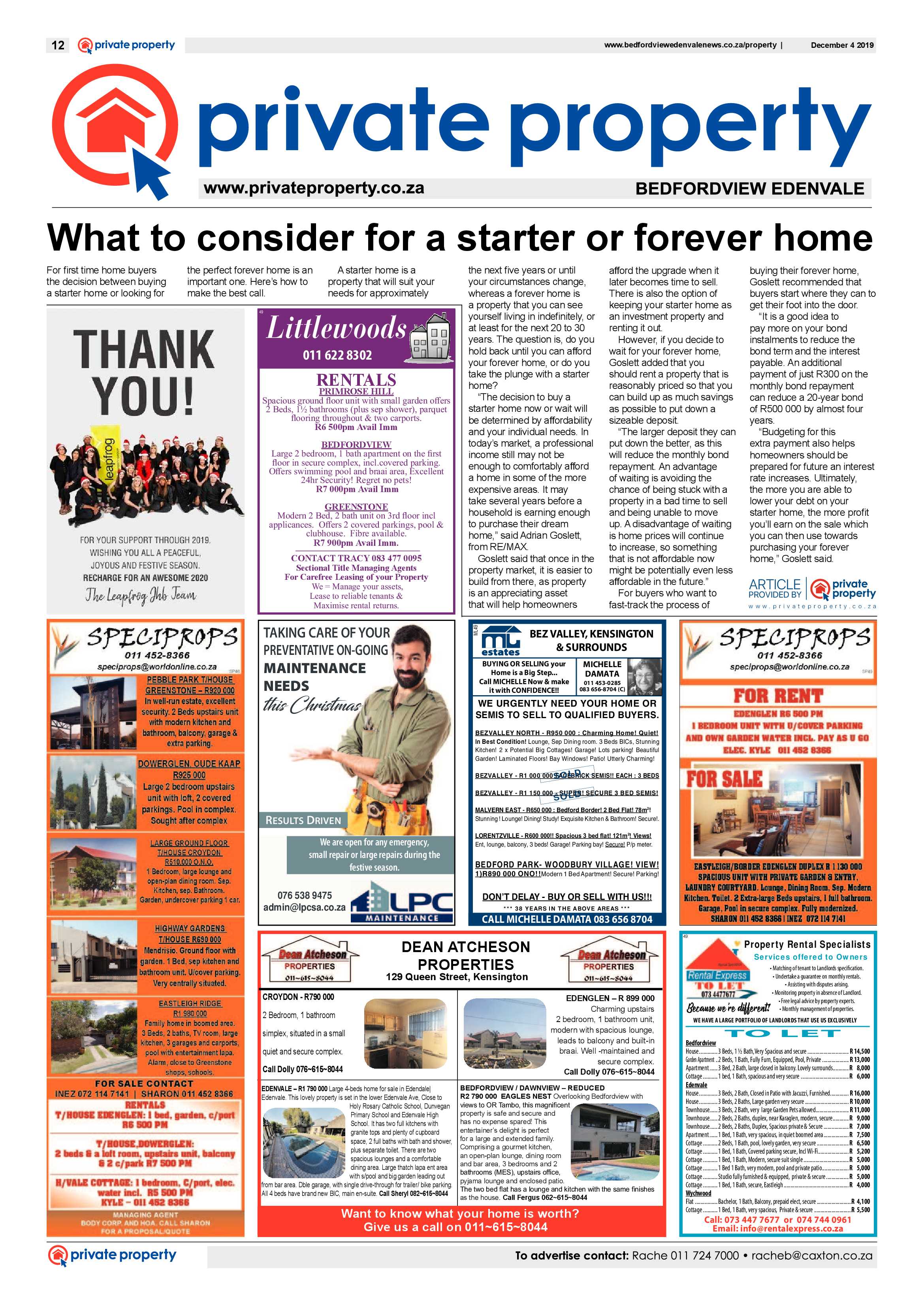 Bedfordview Edenvale News 04 December 2019 page 12