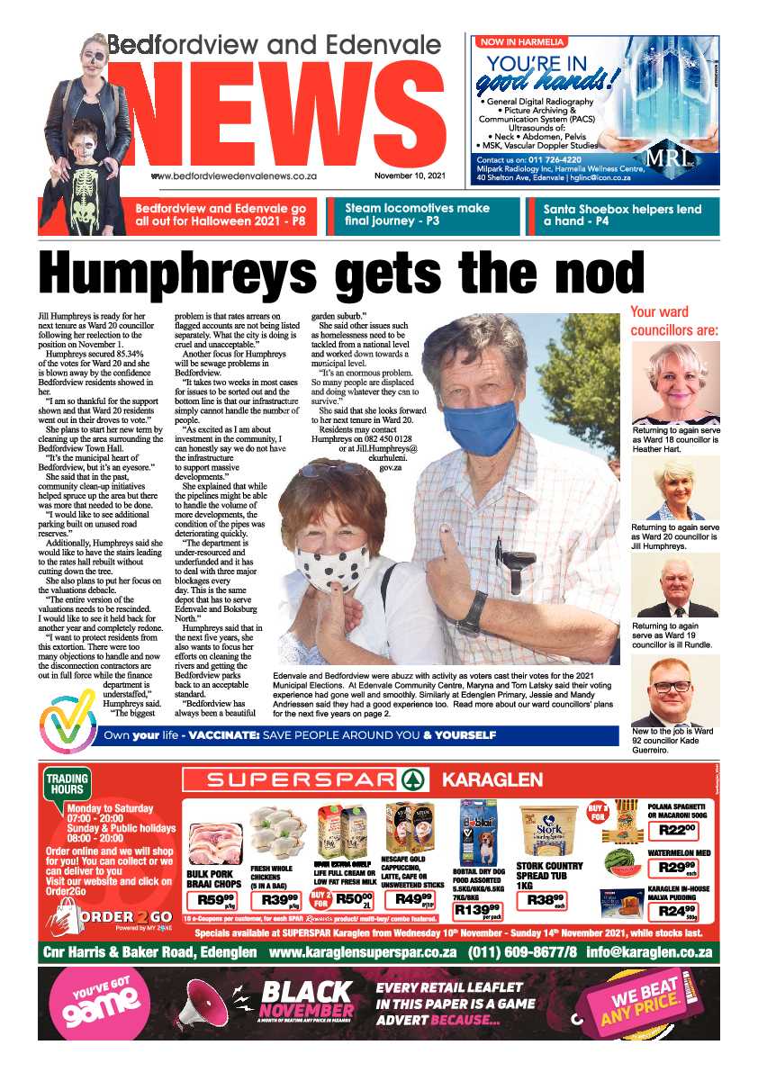 Bedfordview Edenvale News 10 November 2021 page 1