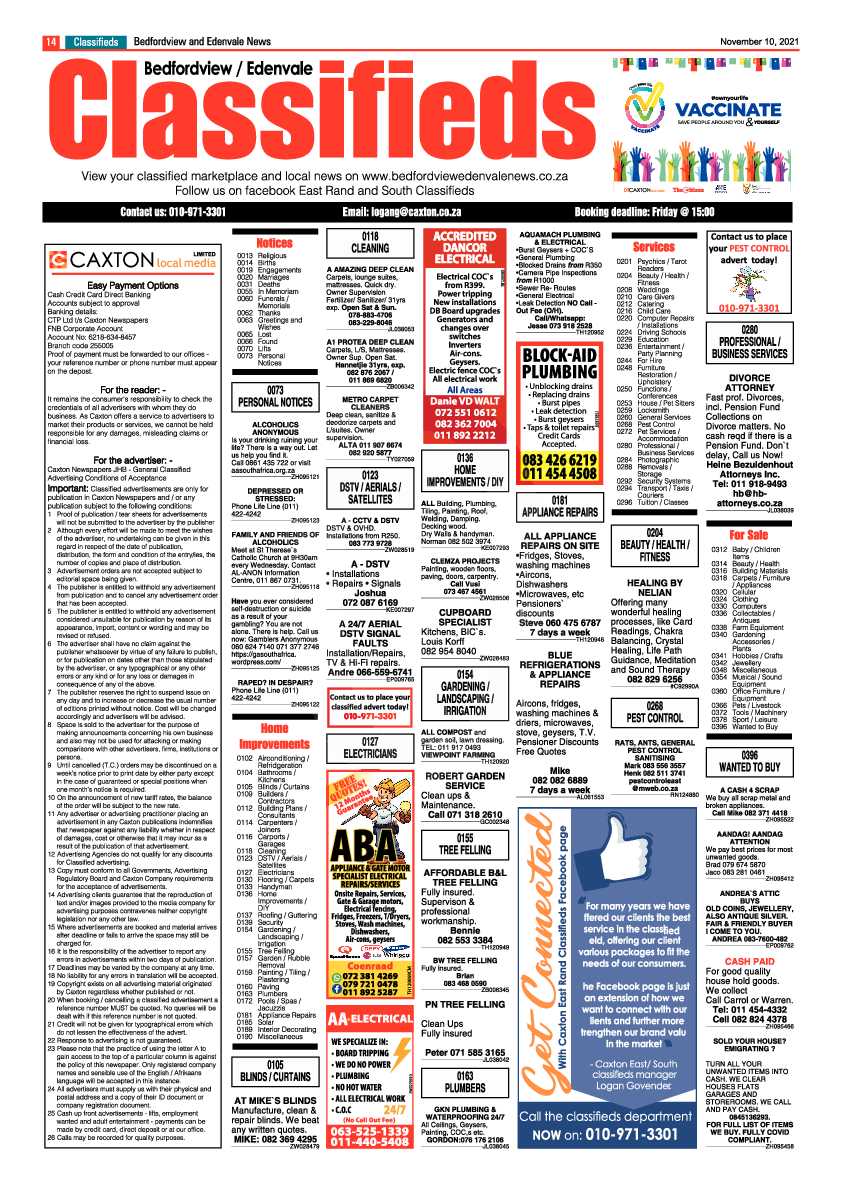 Bedfordview Edenvale News 10 November 2021 page 14