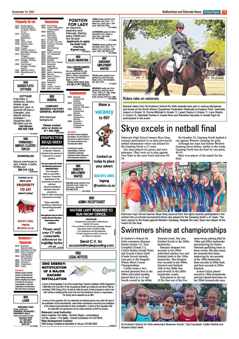 Bedfordview Edenvale News 10 November 2021 page 15