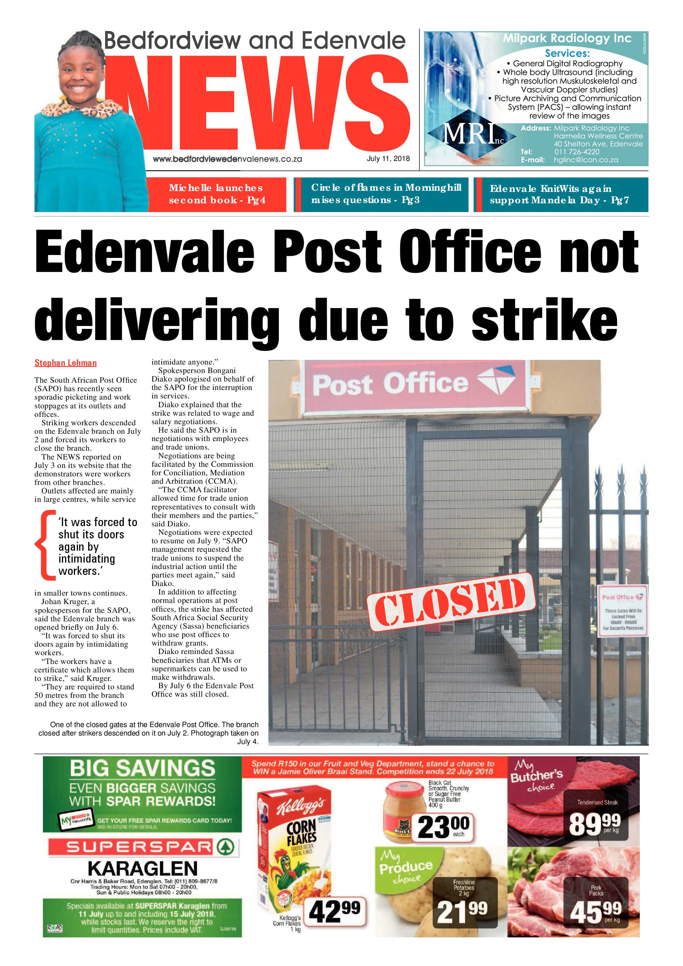 Bedfordview Edenvale News 11 July 2018 page 1