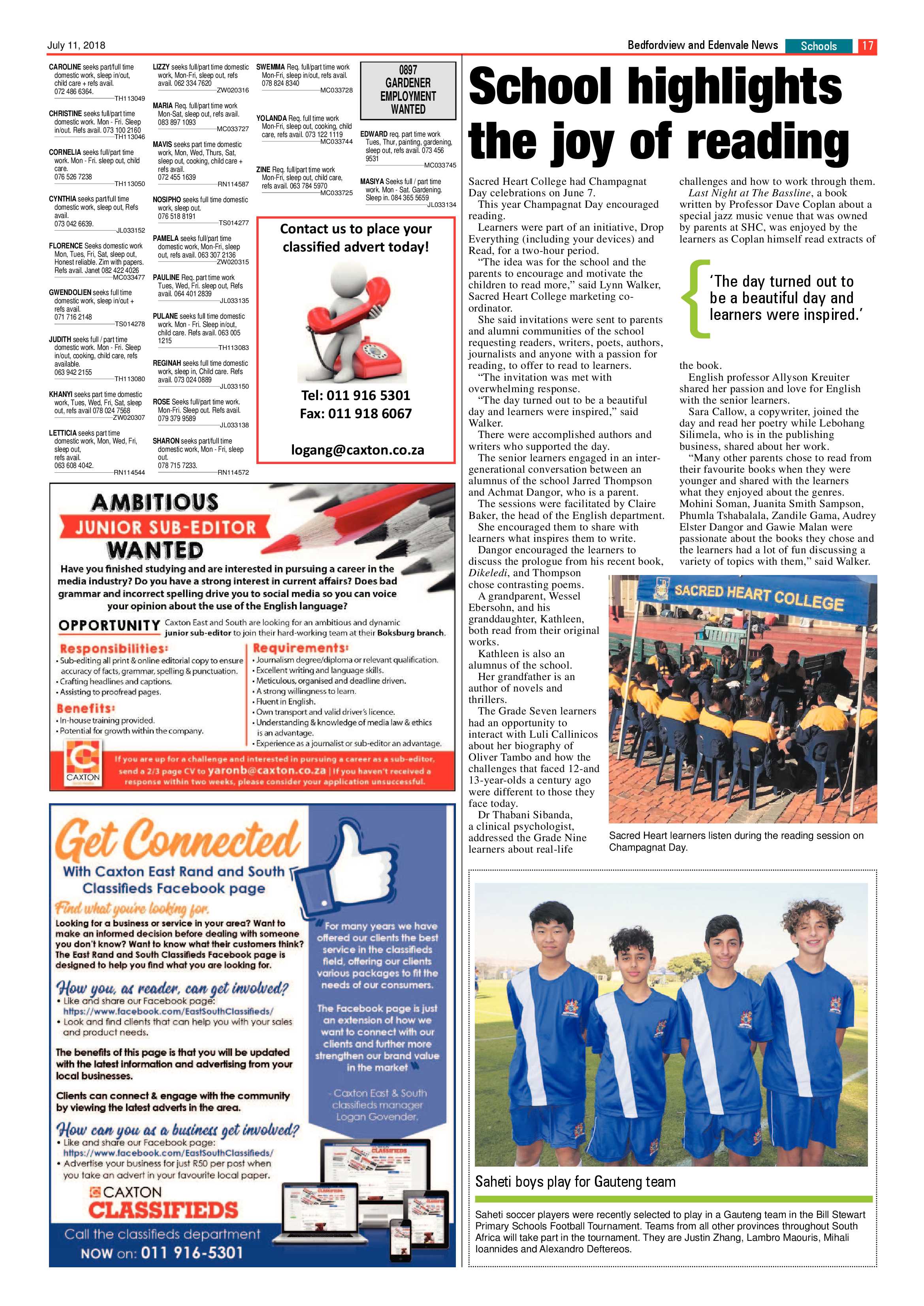 Bedfordview Edenvale News 11 July 2018 page 17