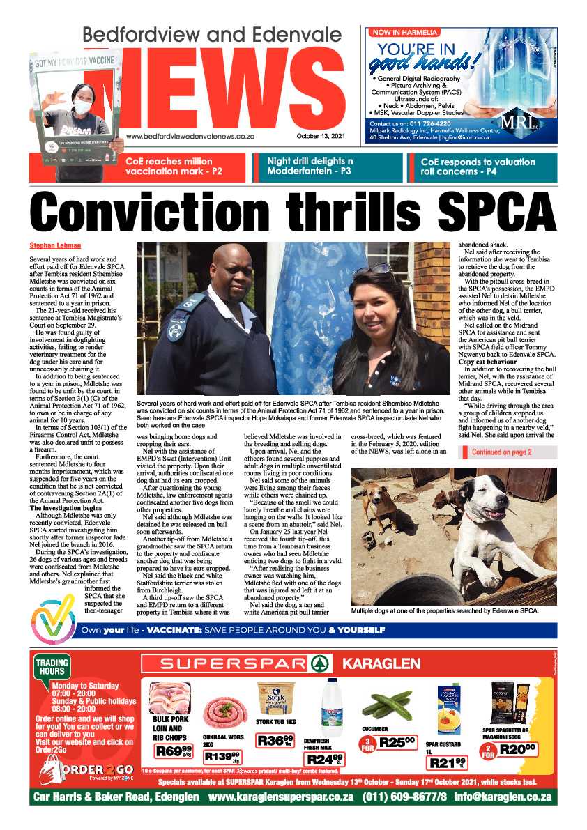 Bedfordview Edenvale News 13 October 2021 page 1