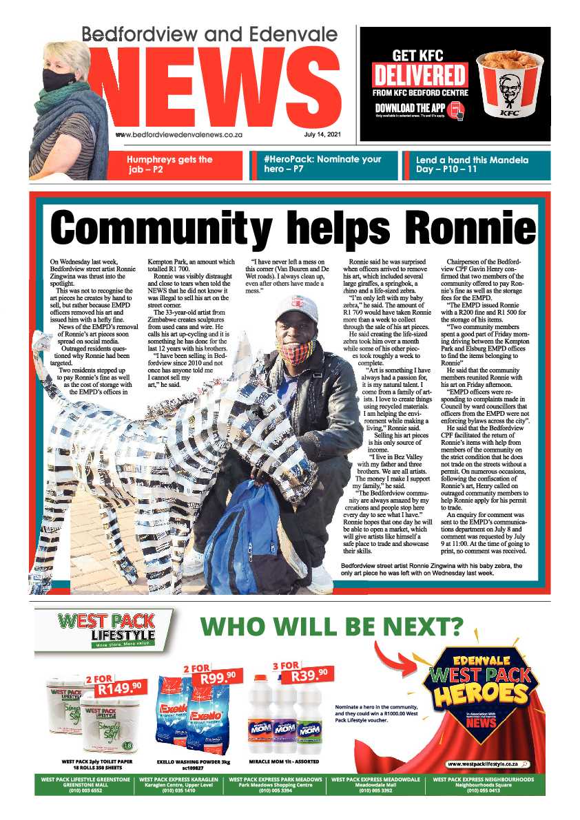 Bedfordview Edenvale News 14 July 2021 page 1