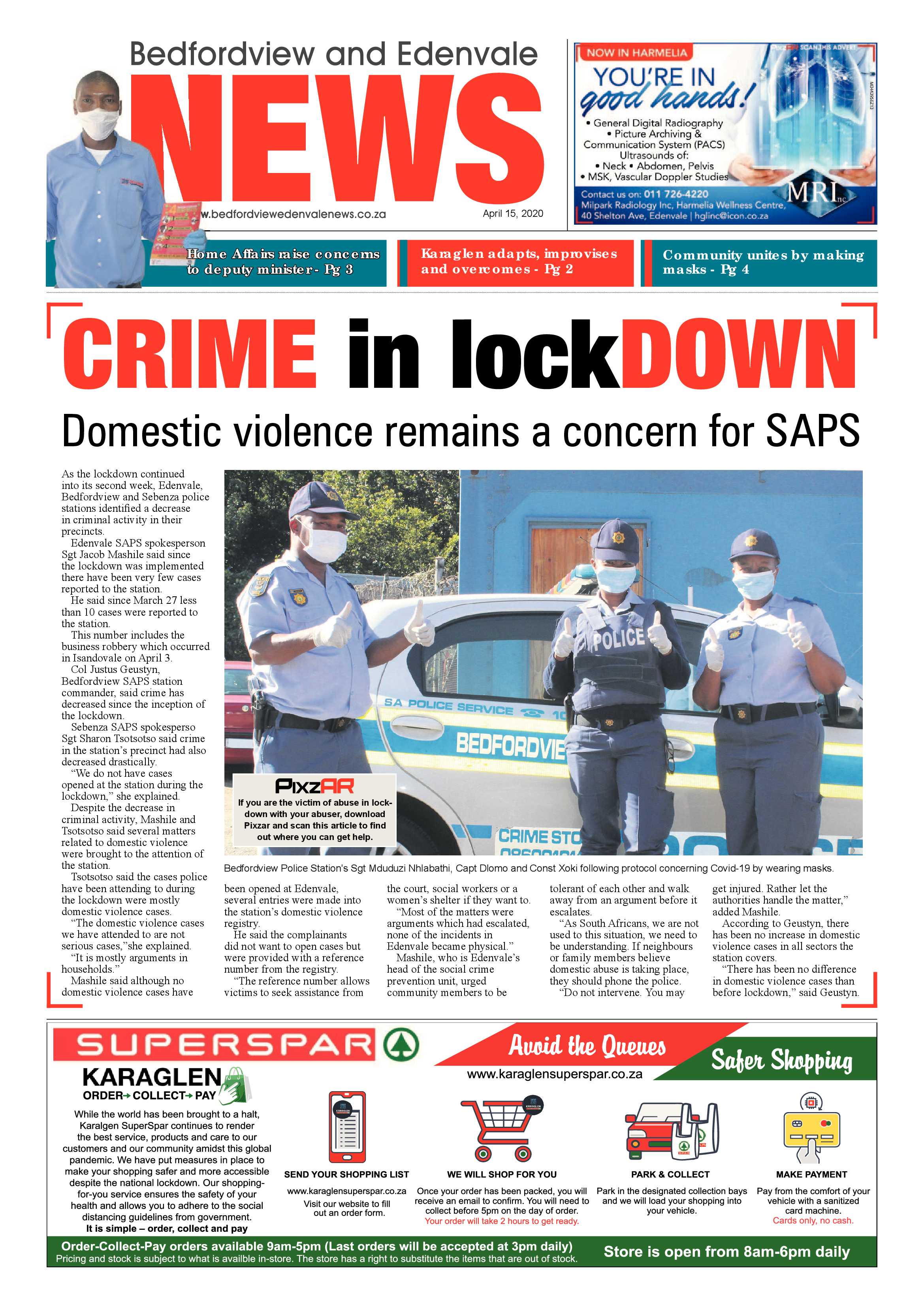 Bedfordview Edenvale News 15 April 2020 page 1