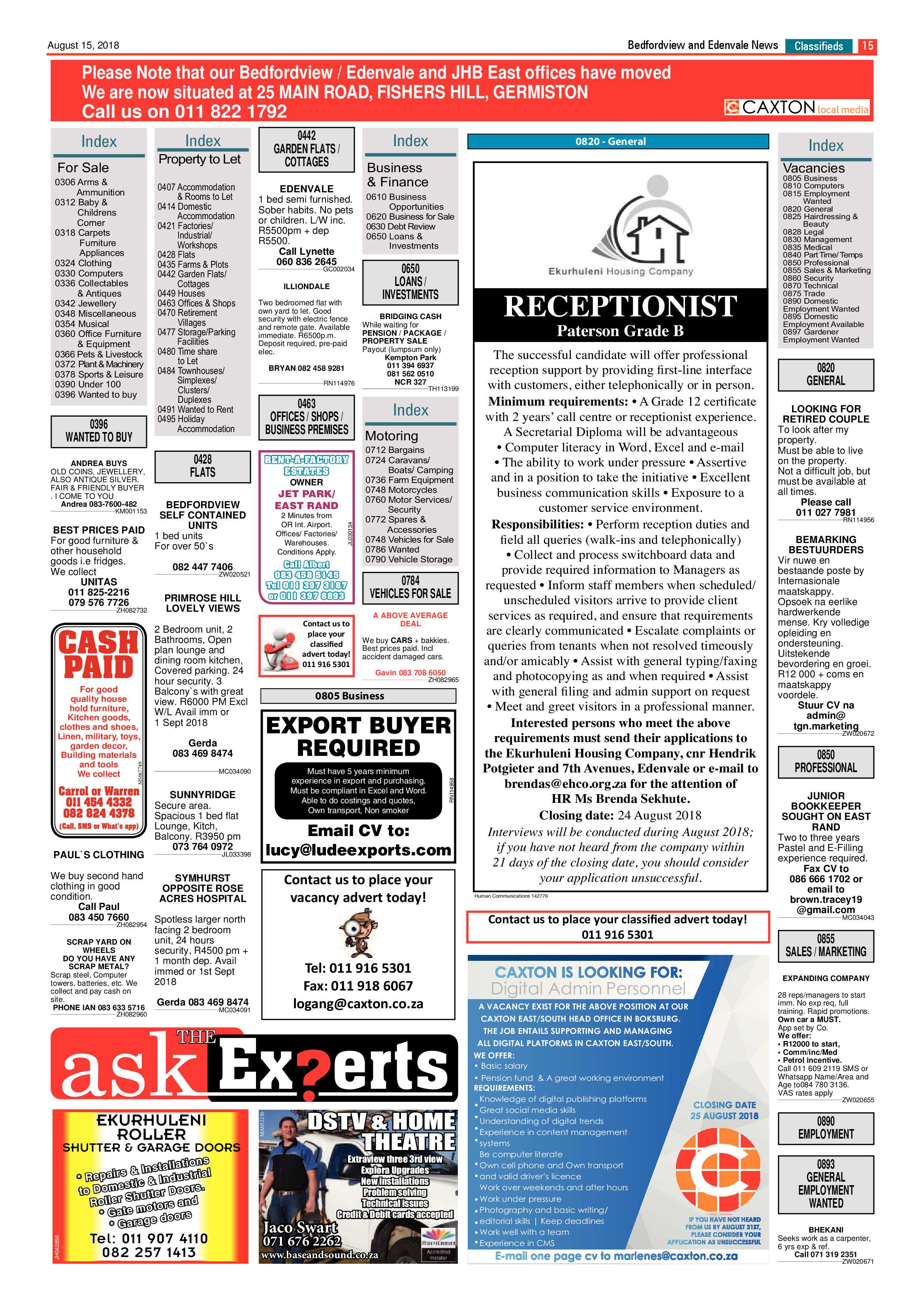 Bedfordview Edenvale News 15 August 2018 page 15