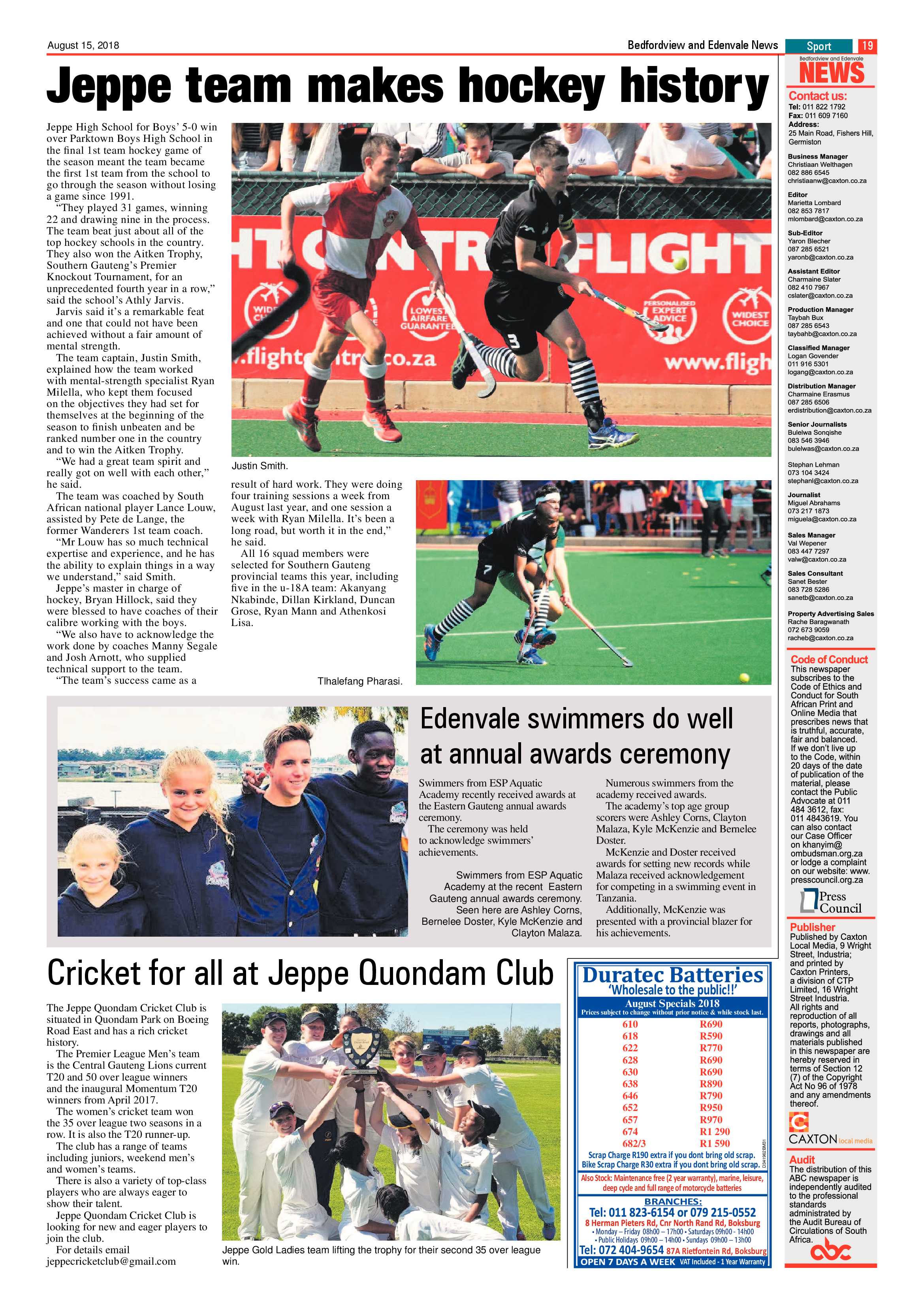 Bedfordview Edenvale News 15 August 2018 page 19