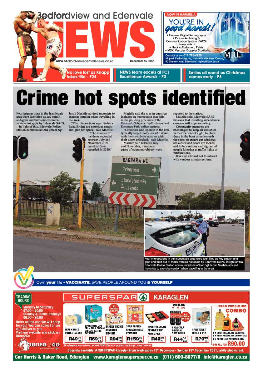Bedfordview Edenvale News 15 December 2021 page 1