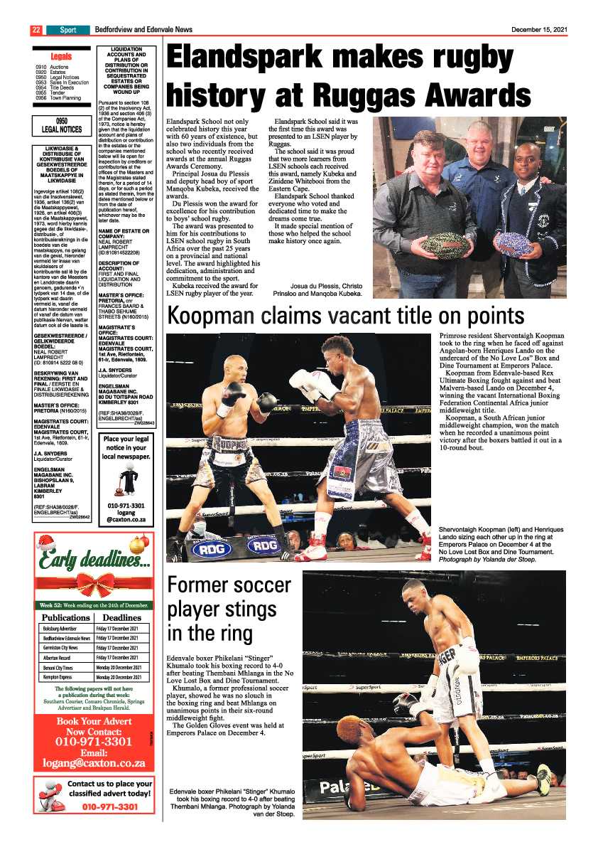 Bedfordview Edenvale News 15 December 2021 page 22