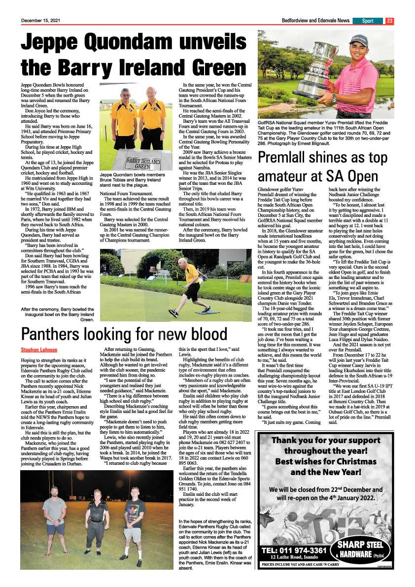 Bedfordview Edenvale News 15 December 2021 page 23