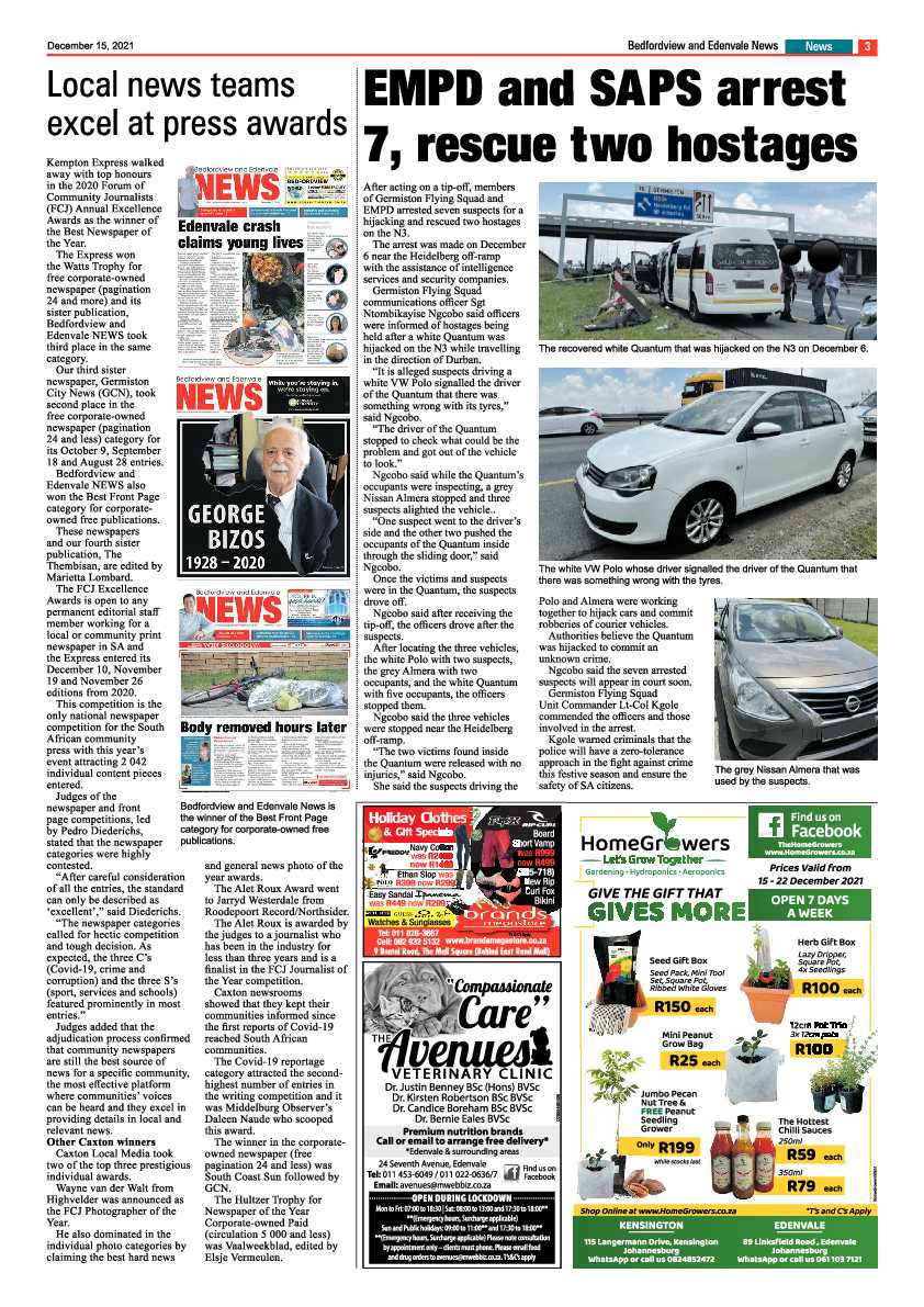 Bedfordview Edenvale News 15 December 2021 page 3