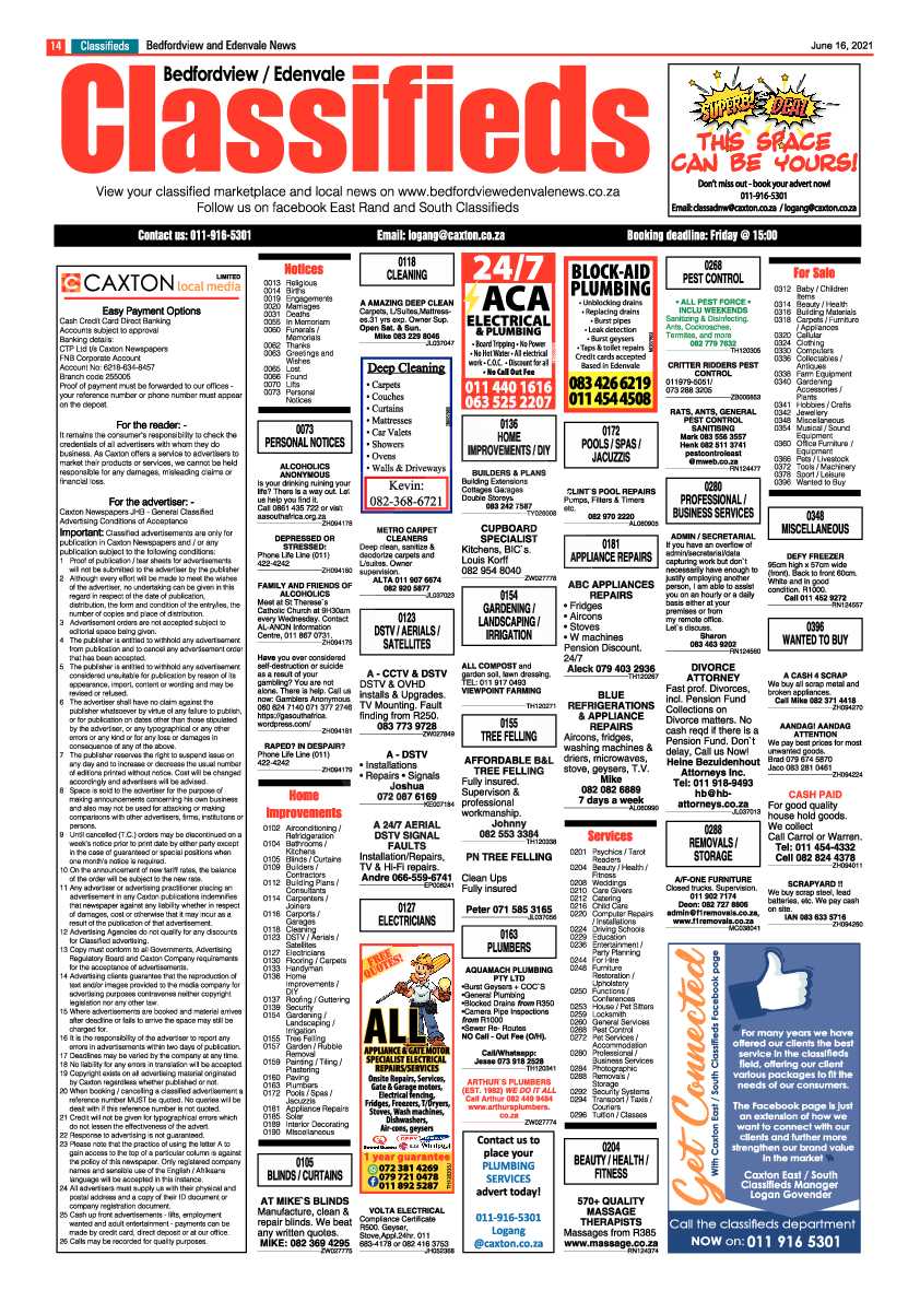 Bedfordview Edenvale News 16 June 2021 page 14