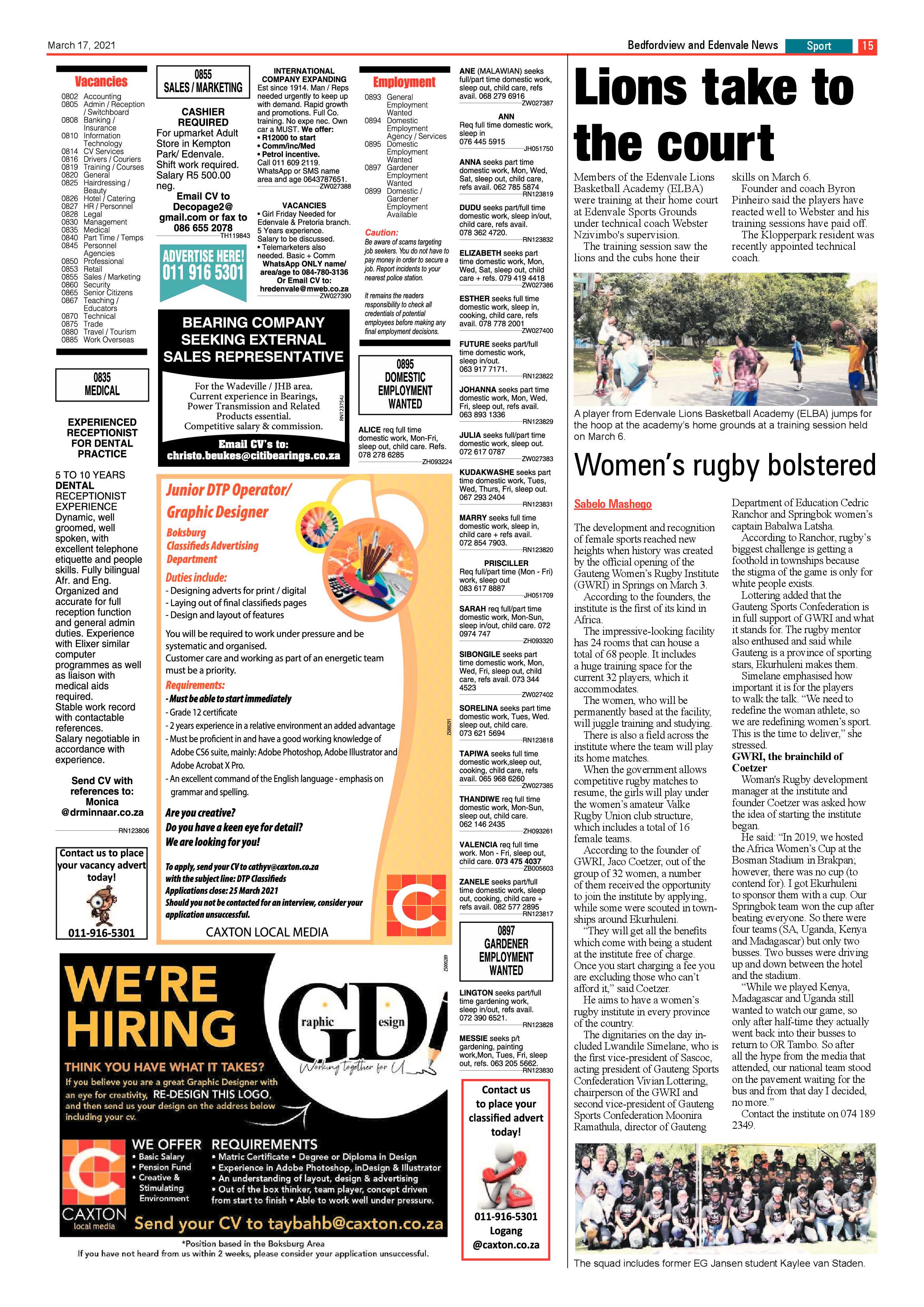 Bedfordview Edenvale News 17 March 2021 page 15