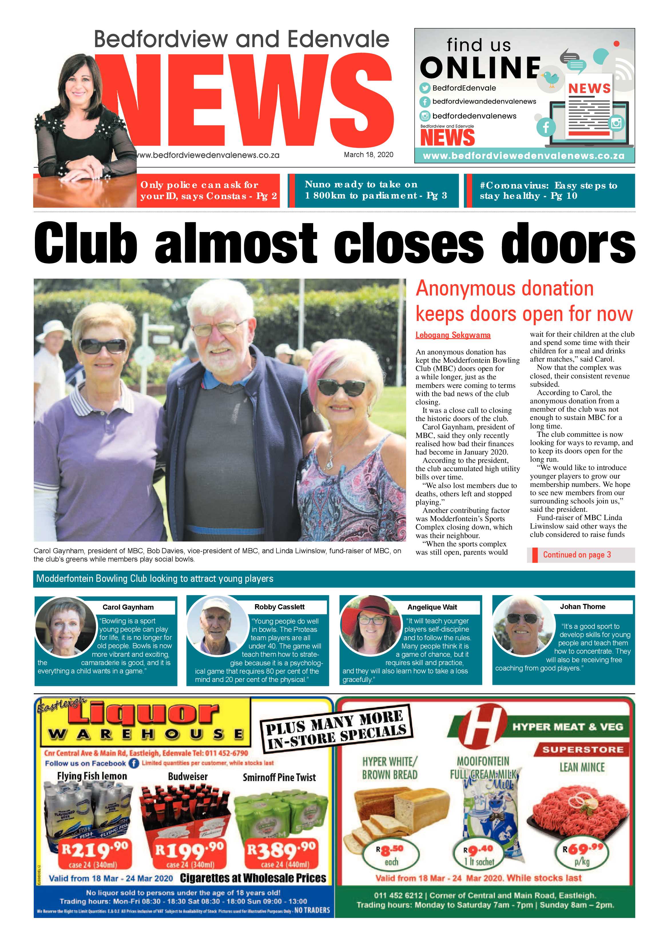 Bedfordview Edenvale News 18 March 2020 page 1