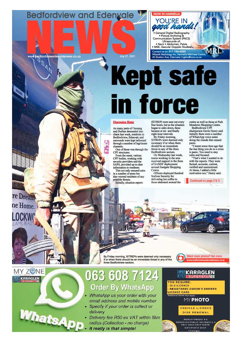 Bedfordview Edenvale News 21 July 2021 page 1