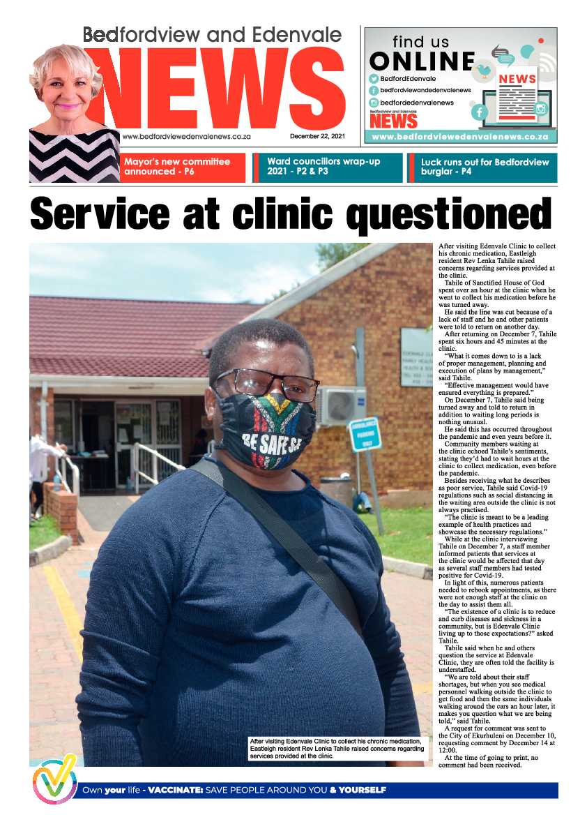 Bedfordview Edenvale News 22 December 2021 page 1