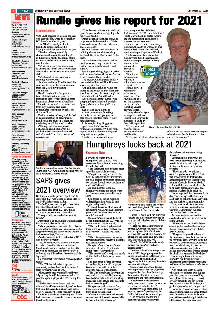 Bedfordview Edenvale News 22 December 2021 page 2