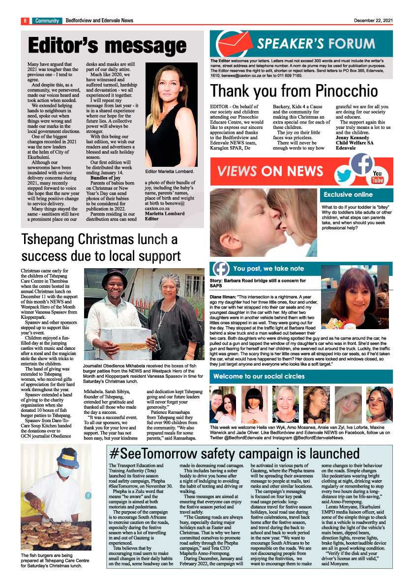 Bedfordview Edenvale News 22 December 2021 page 8