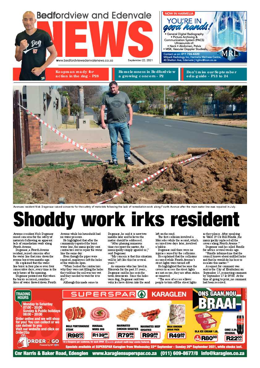 Bedfordview Edenvale News 22 September 2021 page 1