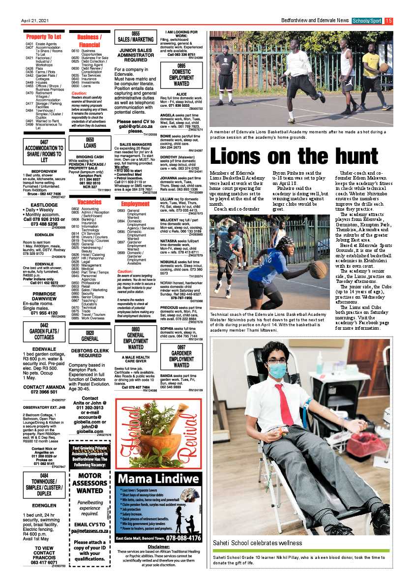 Bedfordview Edenvale News 23 April 2021 page 15