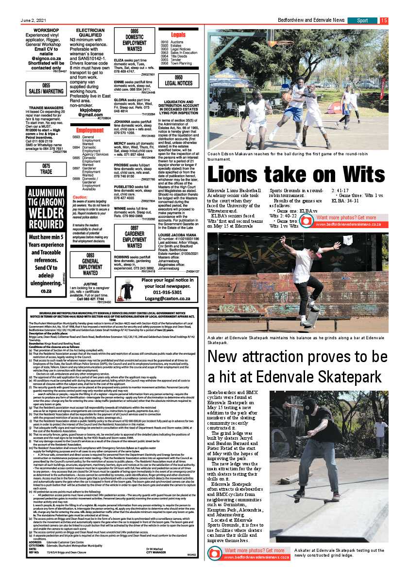 Bedfordview Edenvale News 2 June 2021 page 15
