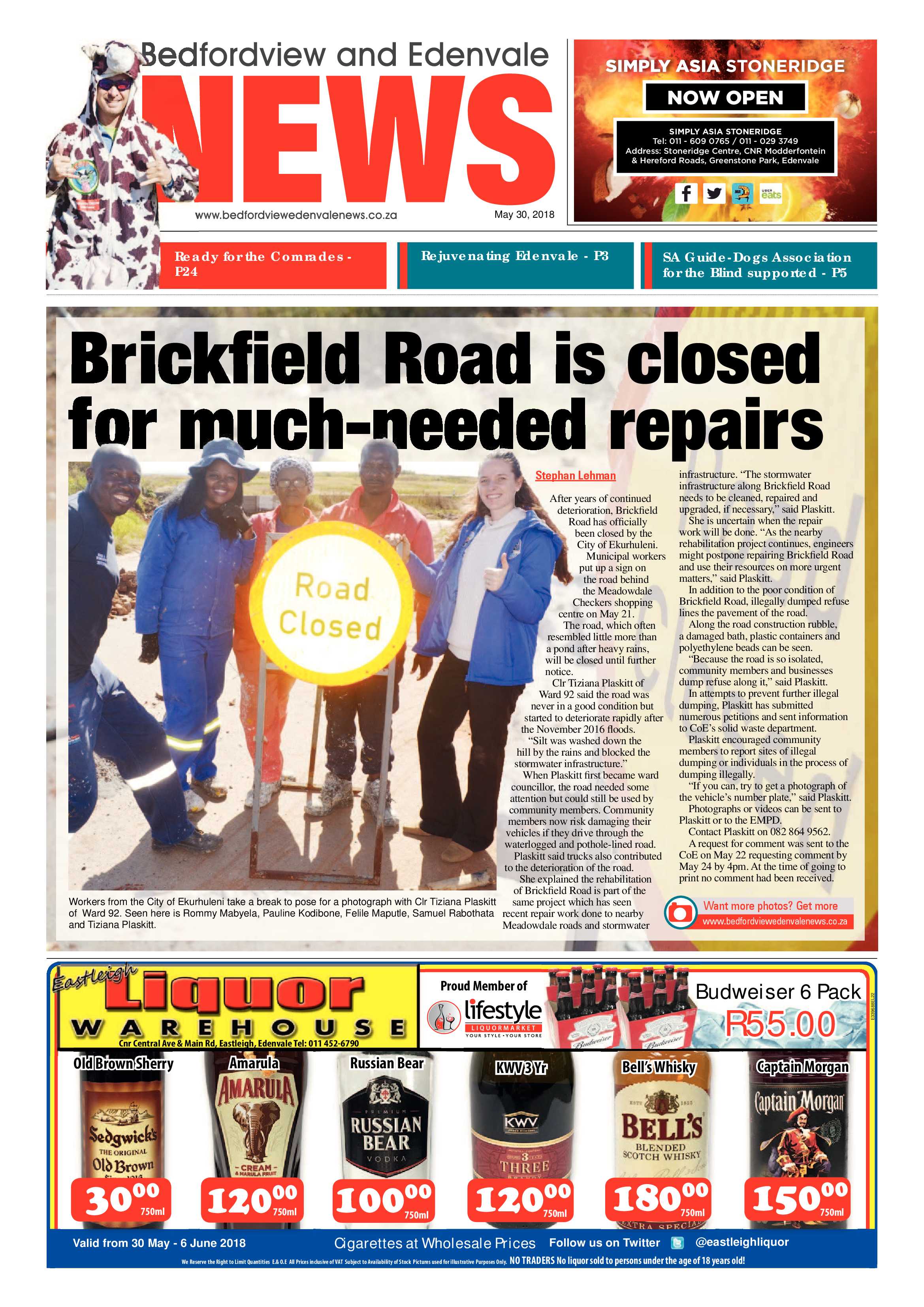 Bedfordview Edenvale News 30 May 2018 page 1
