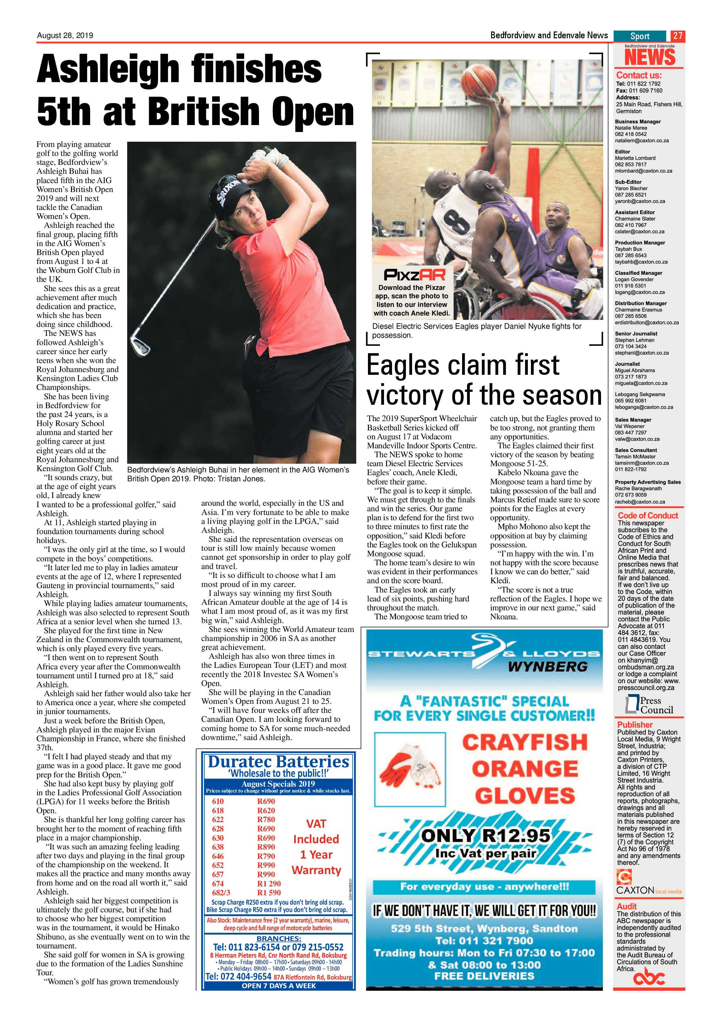 Bedfordview and Edenavale News 28 August 2019 page 27