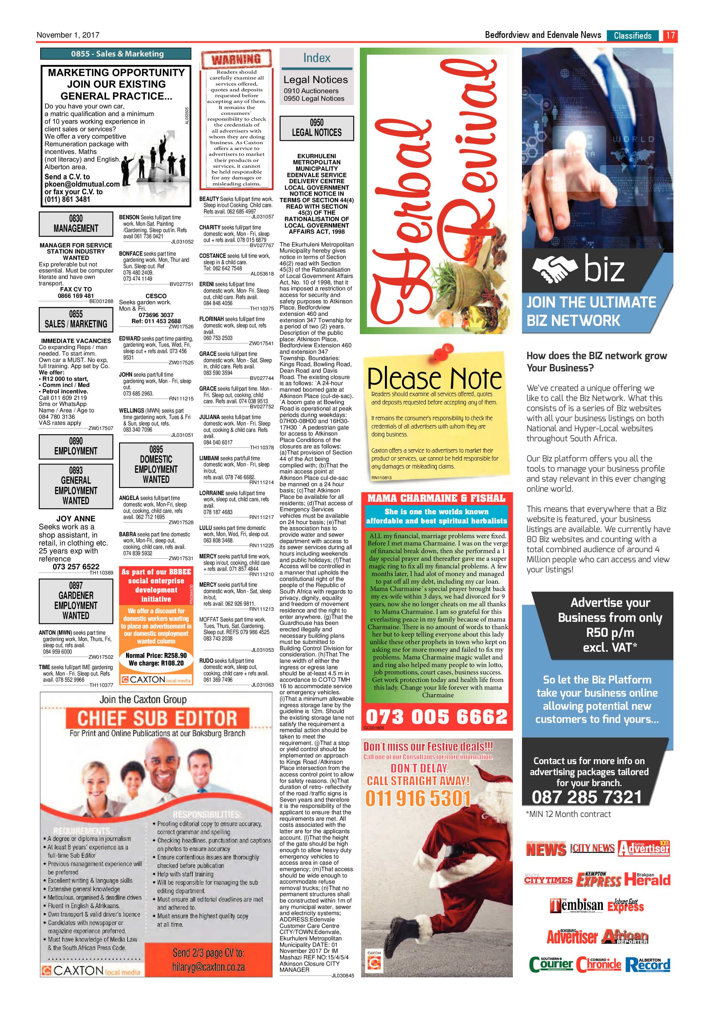 Bedfordview and Edenvale News 01 November 2017 page 17