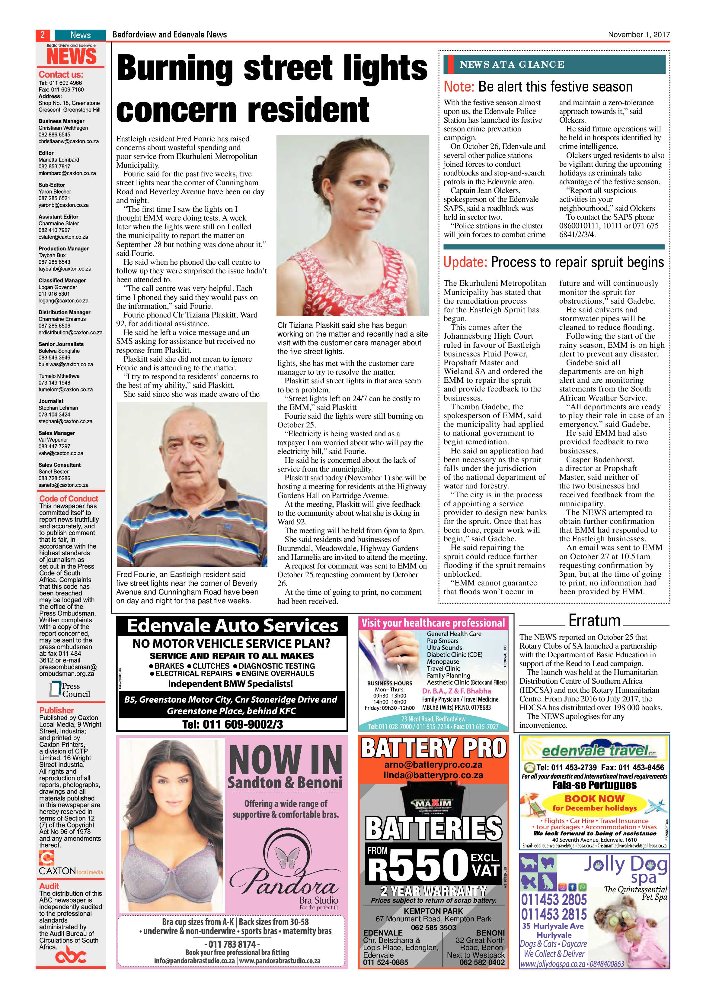 Bedfordview and Edenvale News 01 November 2017 page 2