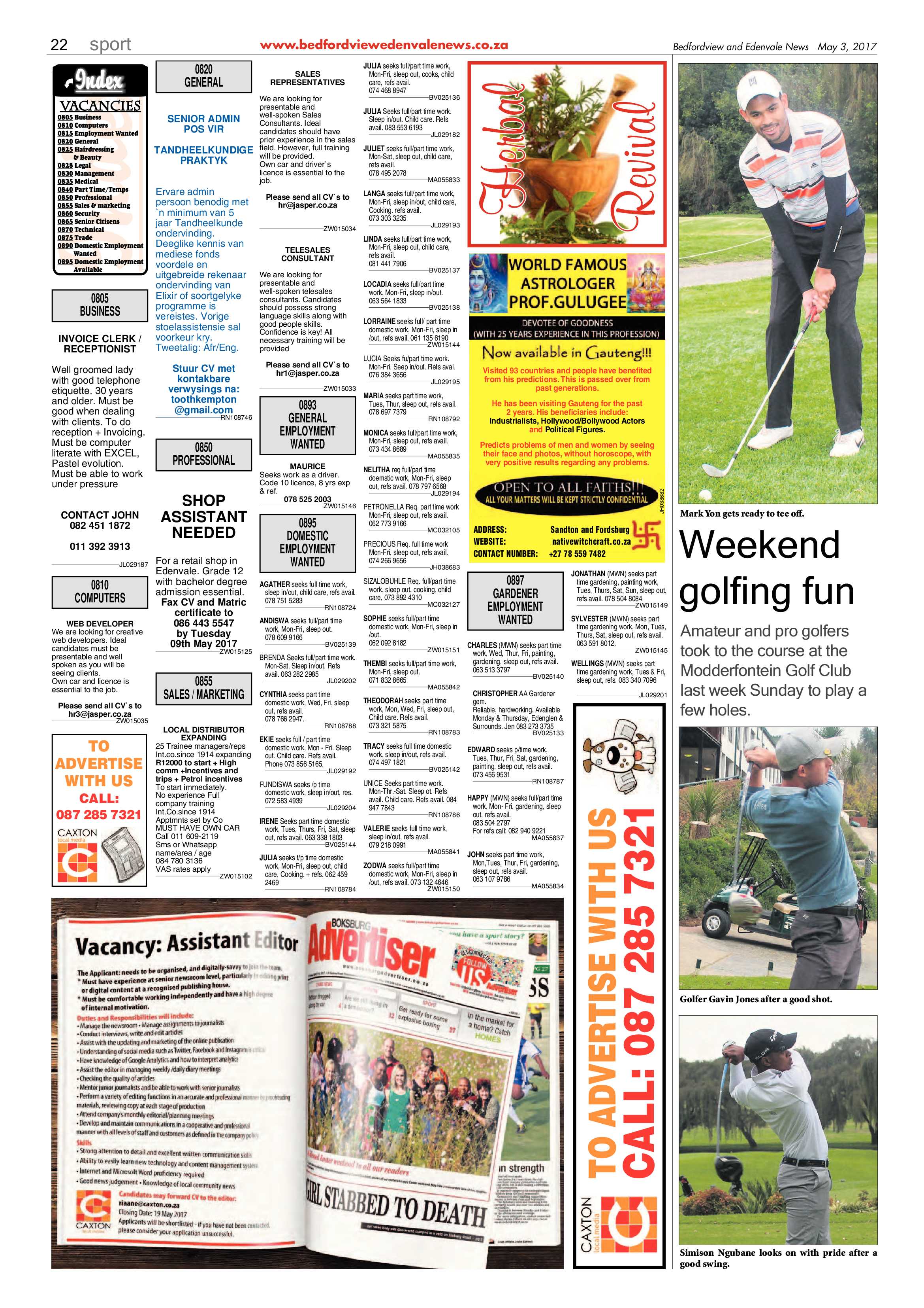 Bedfordview and Edenvale News 03 May 2017 page 22