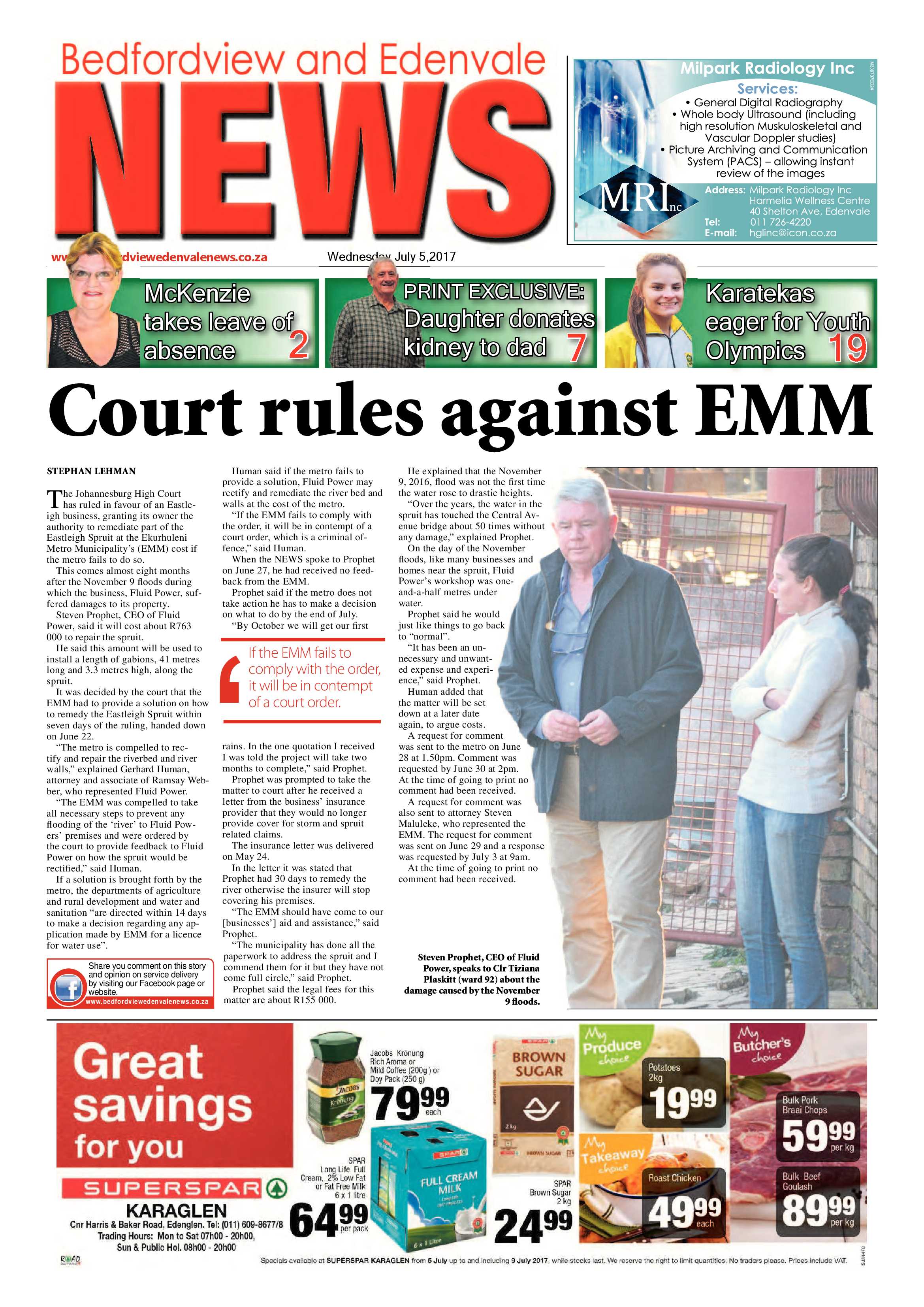 Bedfordview and Edenvale News 05 July 2017 page 1