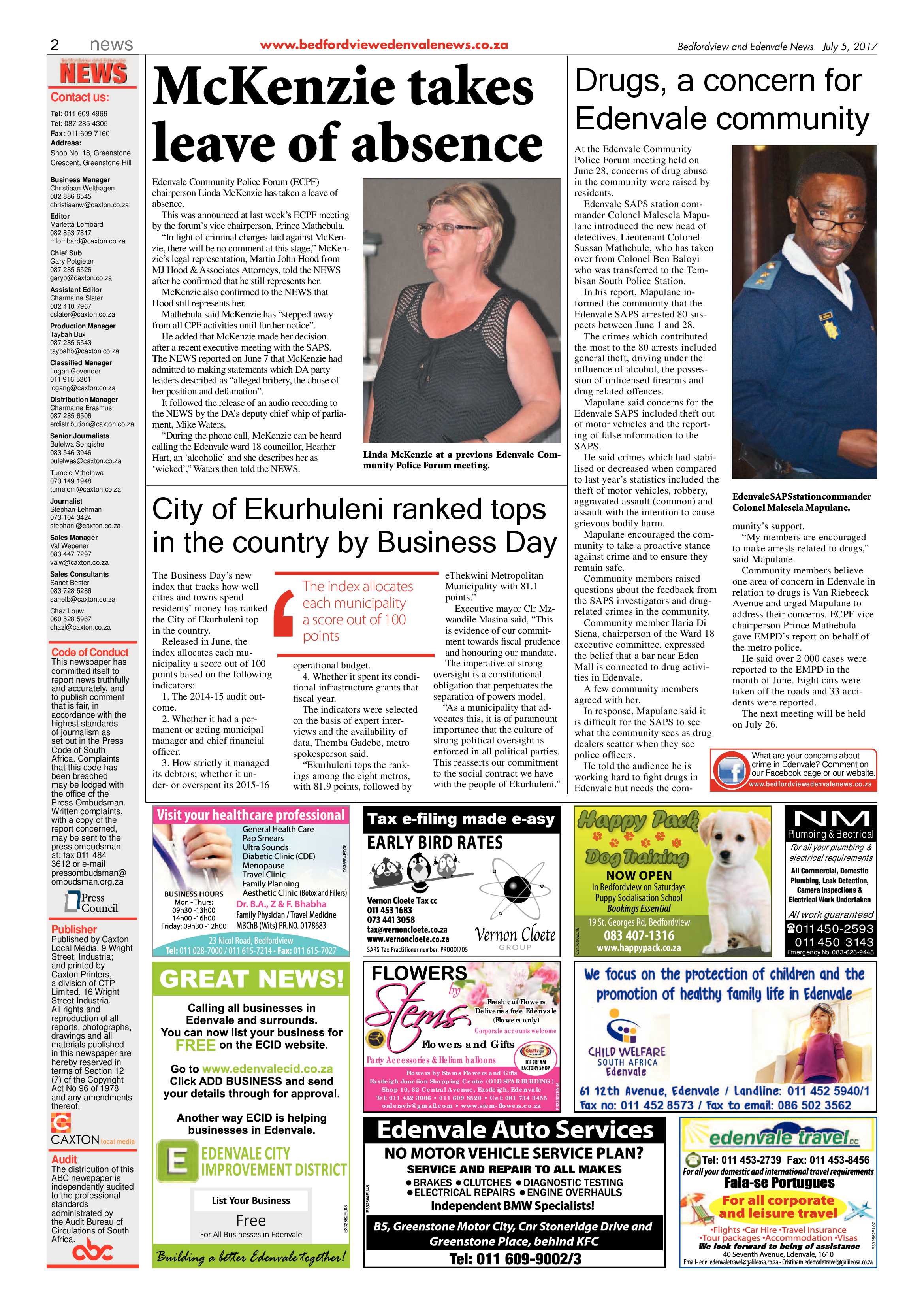 Bedfordview and Edenvale News 05 July 2017 page 2