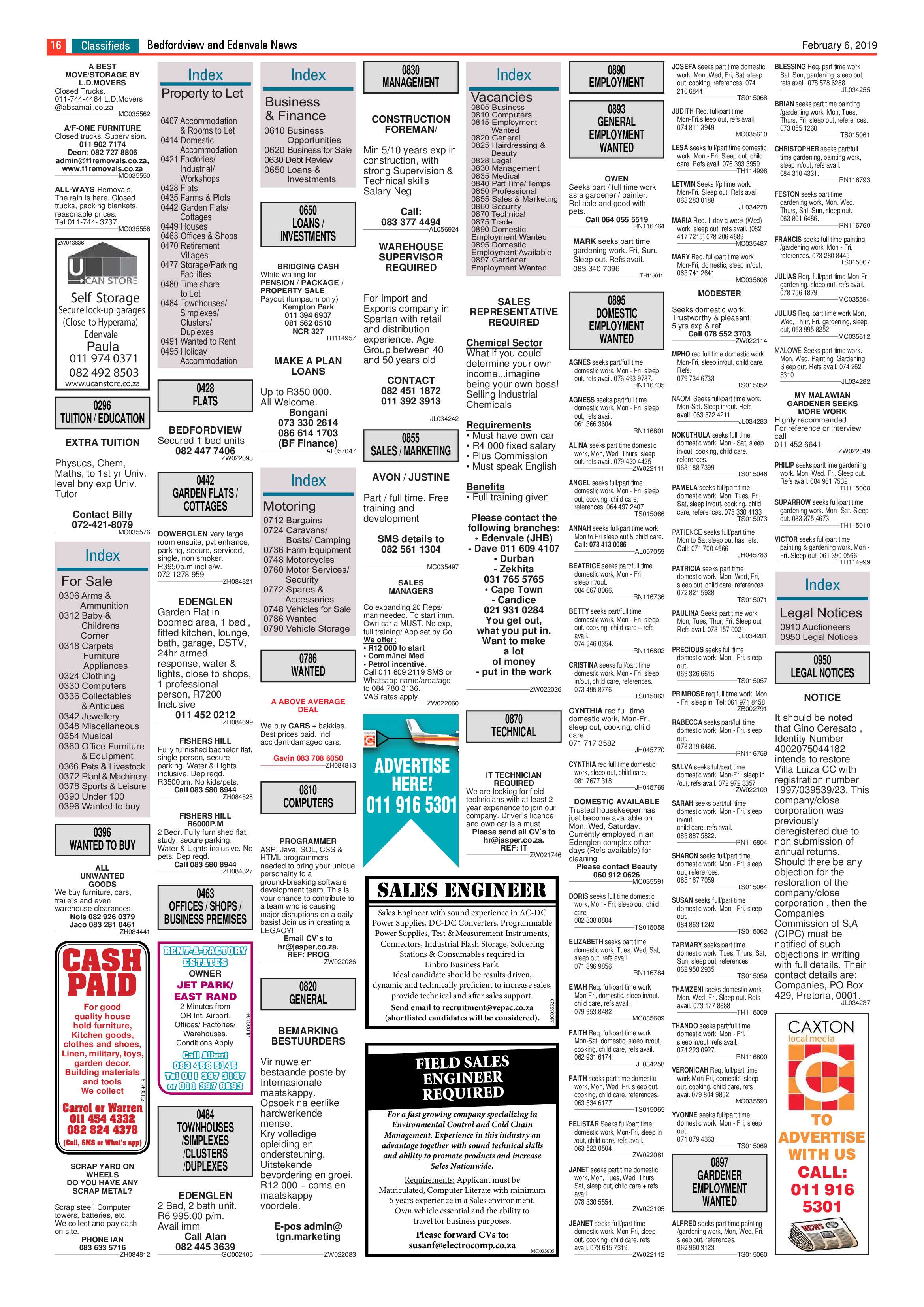 Bedfordview and Edenvale News 06 February 2019 page 16
