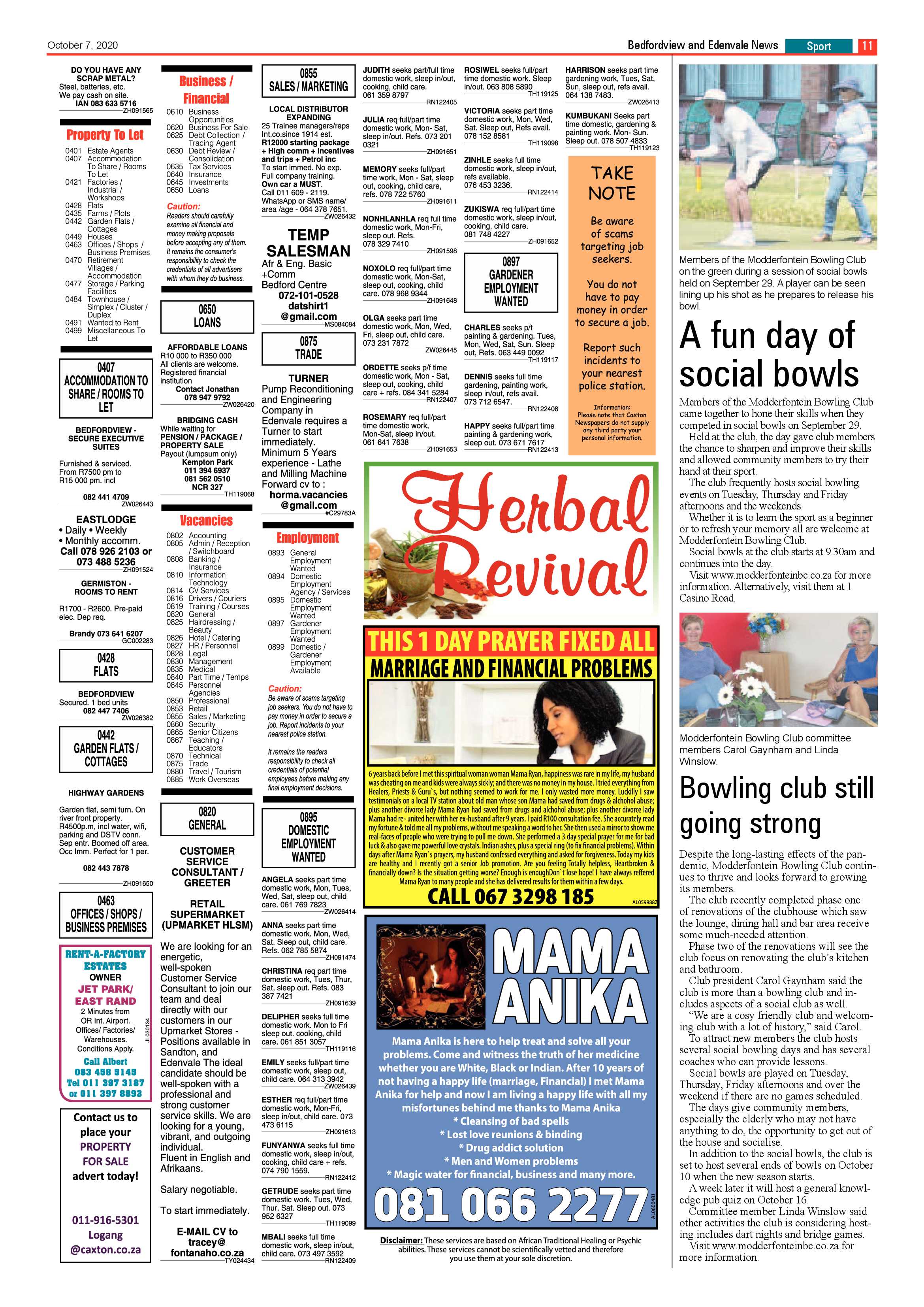 Bedfordview and Edenvale News 07 October 2020 page 11