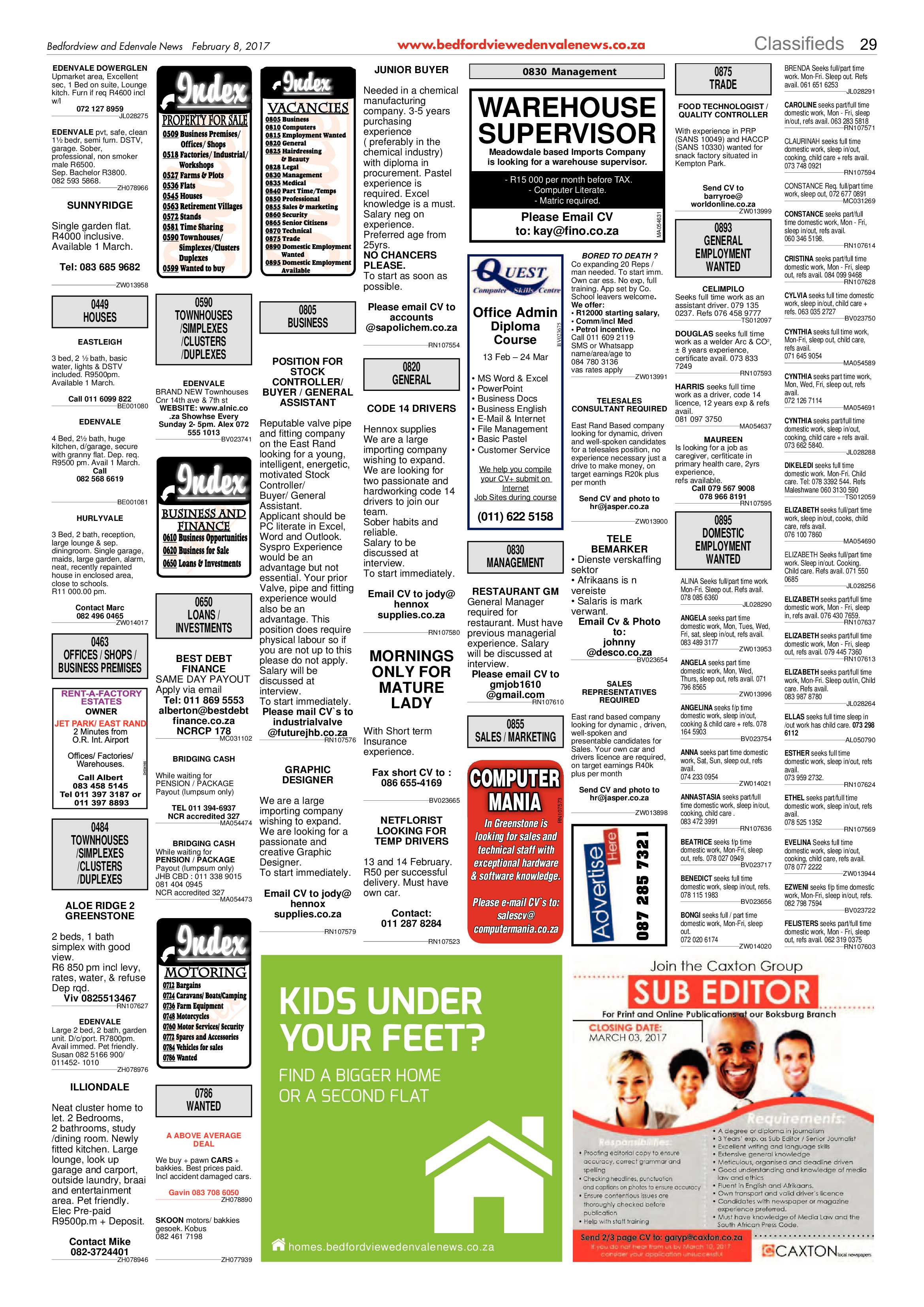 Bedfordview and Edenvale News 08 February 2017 page 29