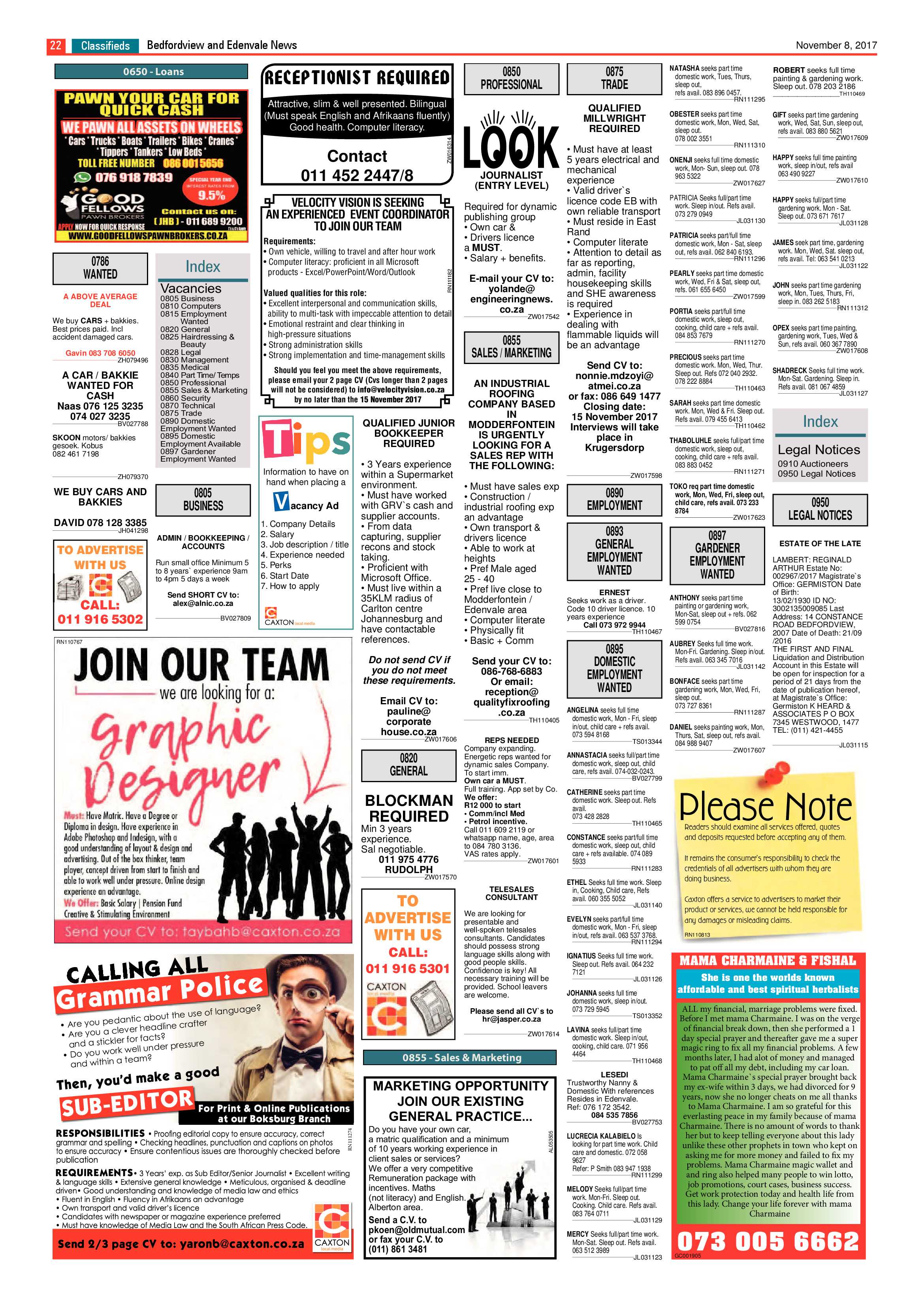 Bedfordview and Edenvale News 08 November 2017 page 22