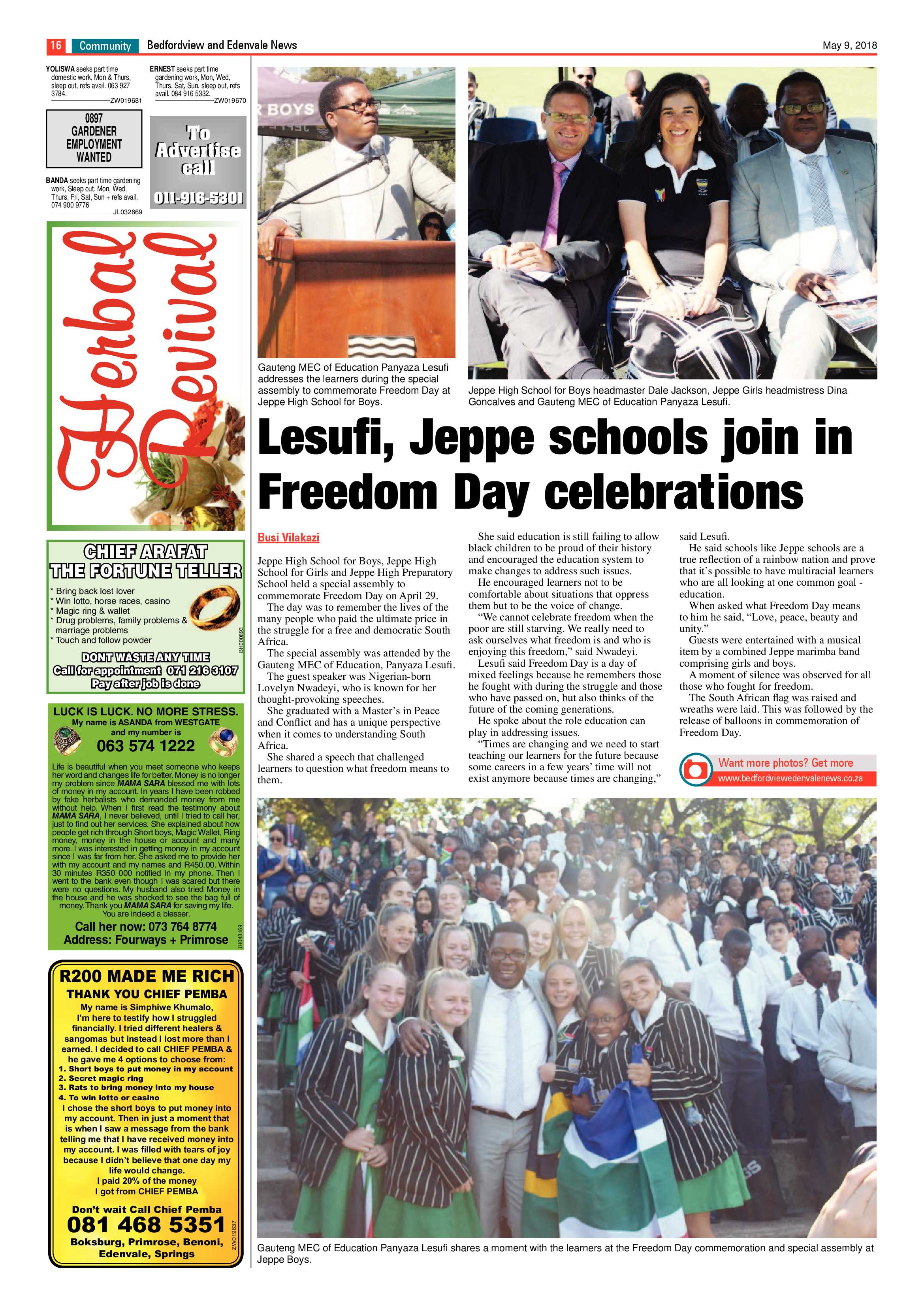 Bedfordview and Edenvale News 09 May 2018 page 16