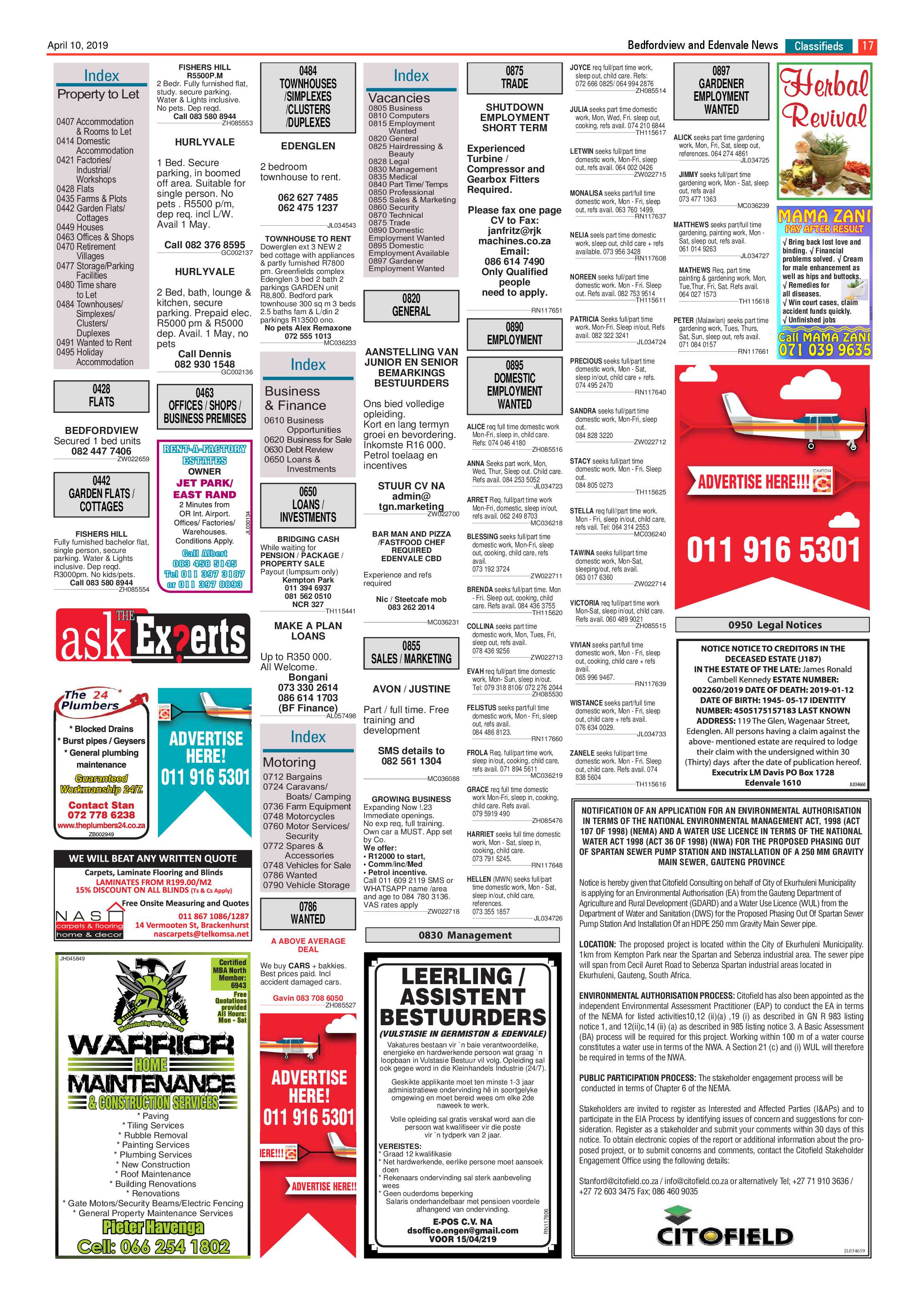 Bedfordview and Edenvale News 10 April 2019 page 17
