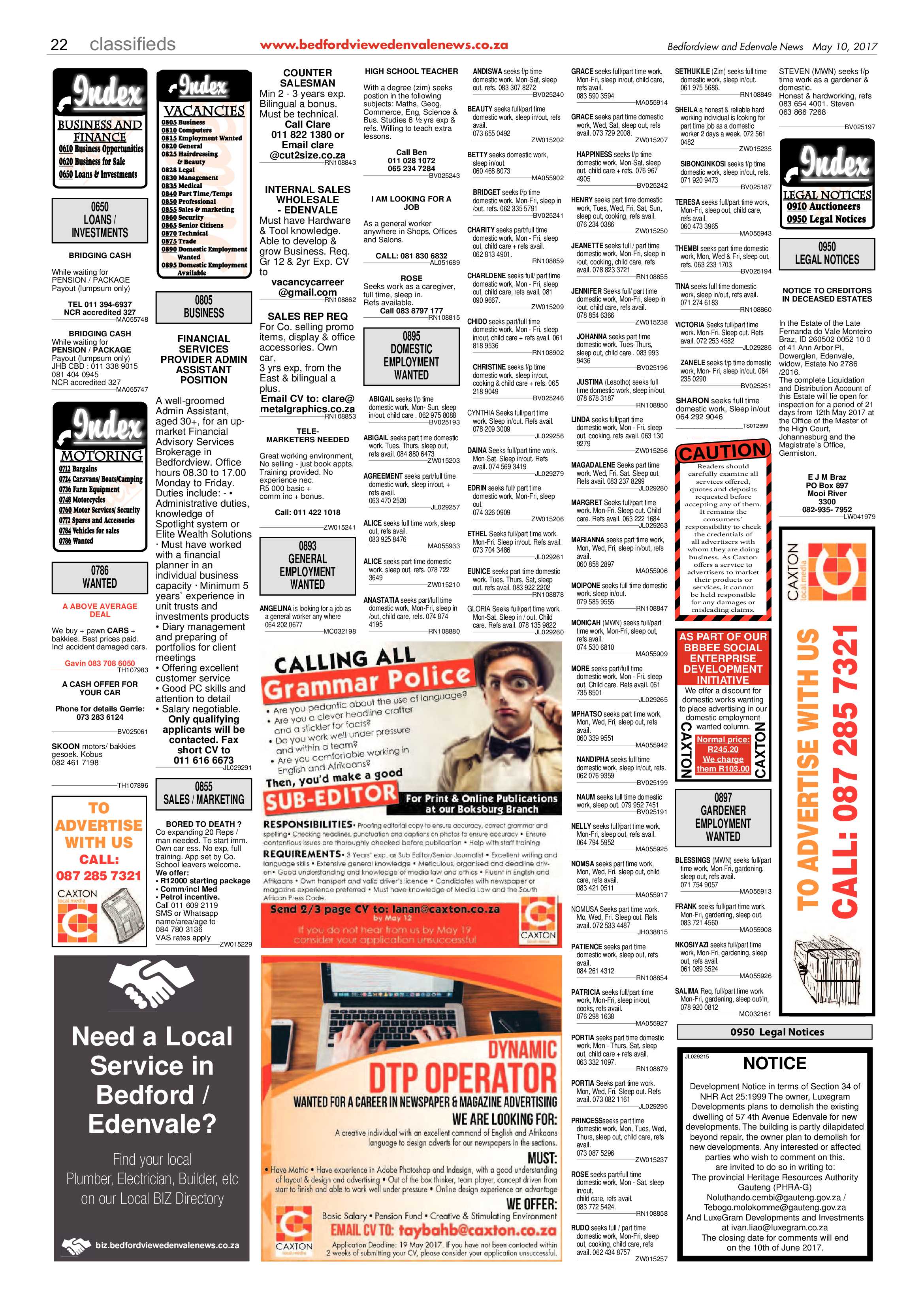 Bedfordview and Edenvale News 10 May 2017 page 22