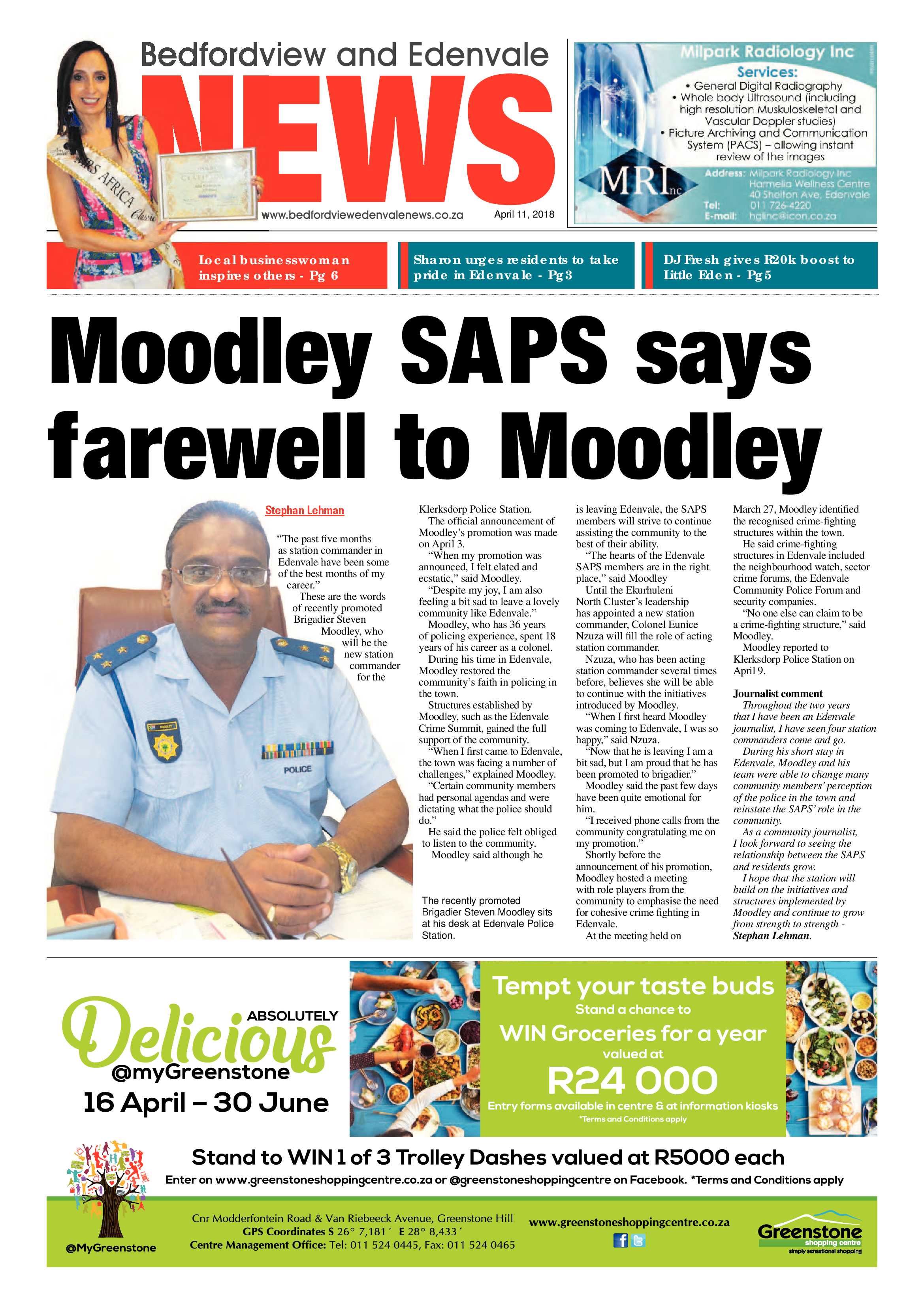 Bedfordview and Edenvale News 11 April 2018 page 1