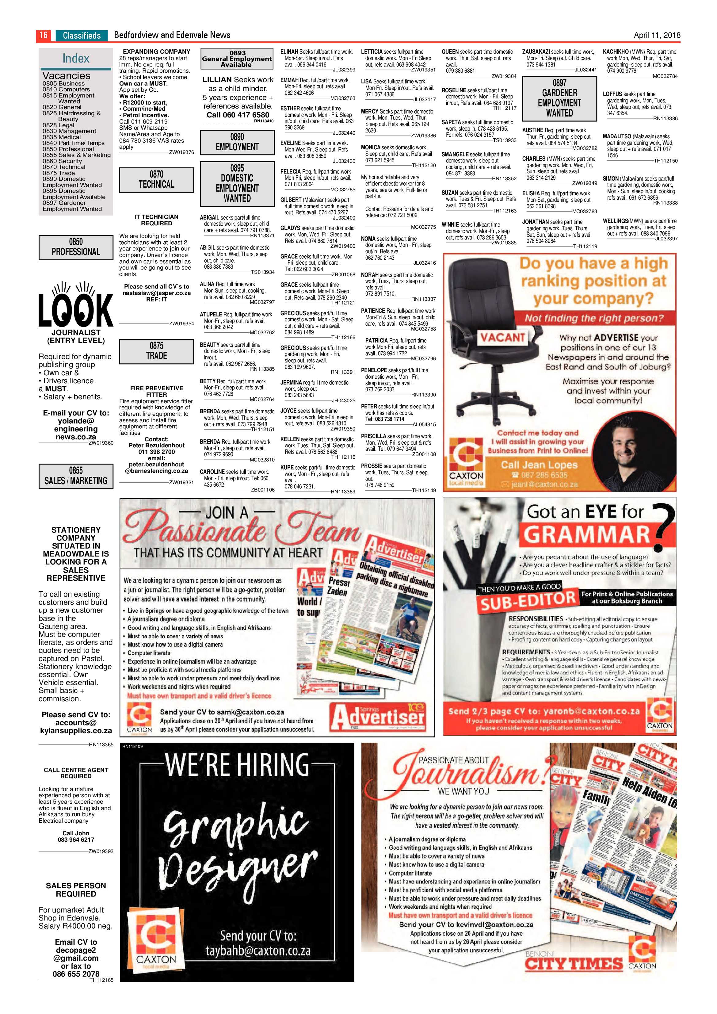 Bedfordview and Edenvale News 11 April 2018 page 16
