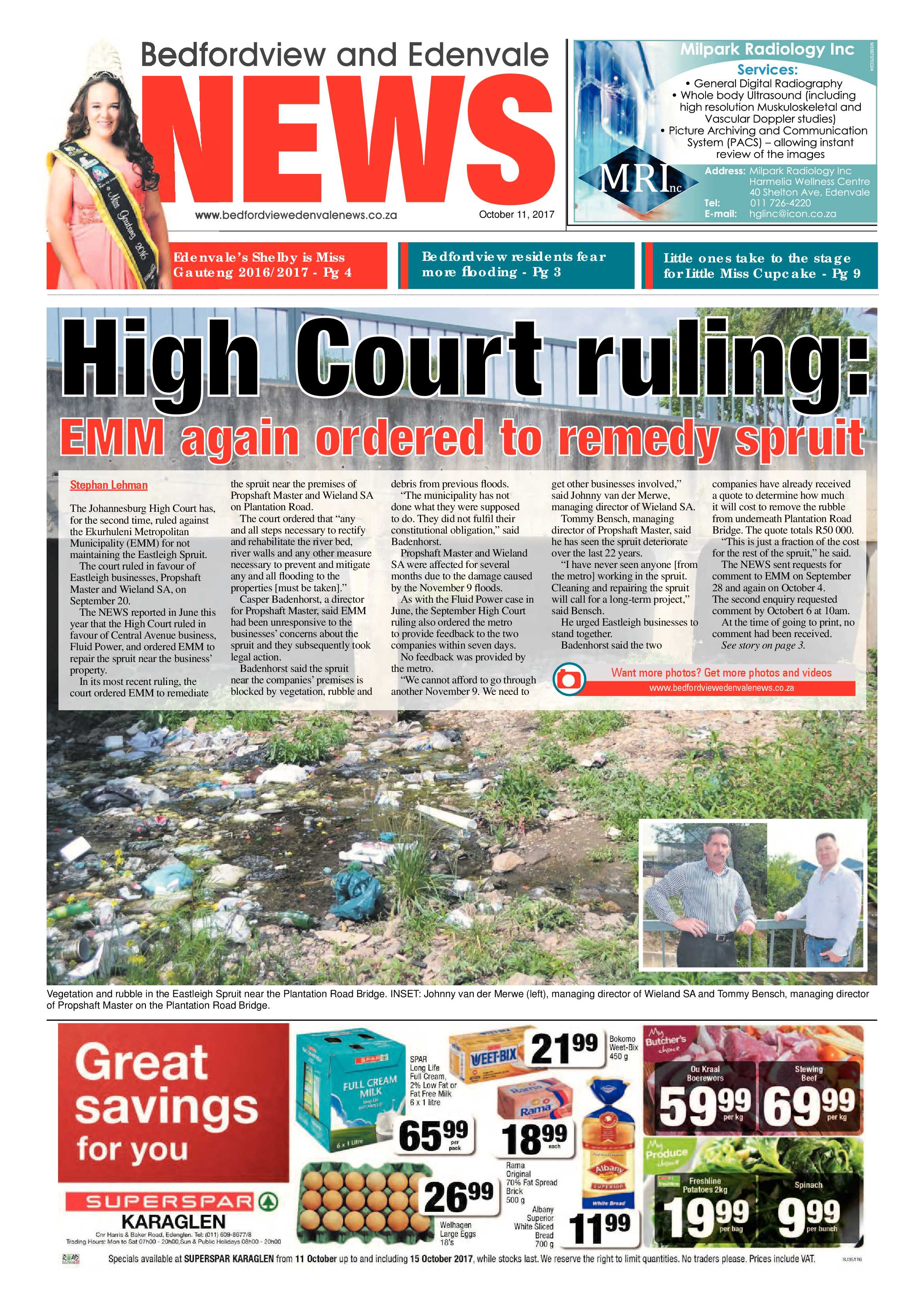 Bedfordview and Edenvale News 11 October 2017 page 1