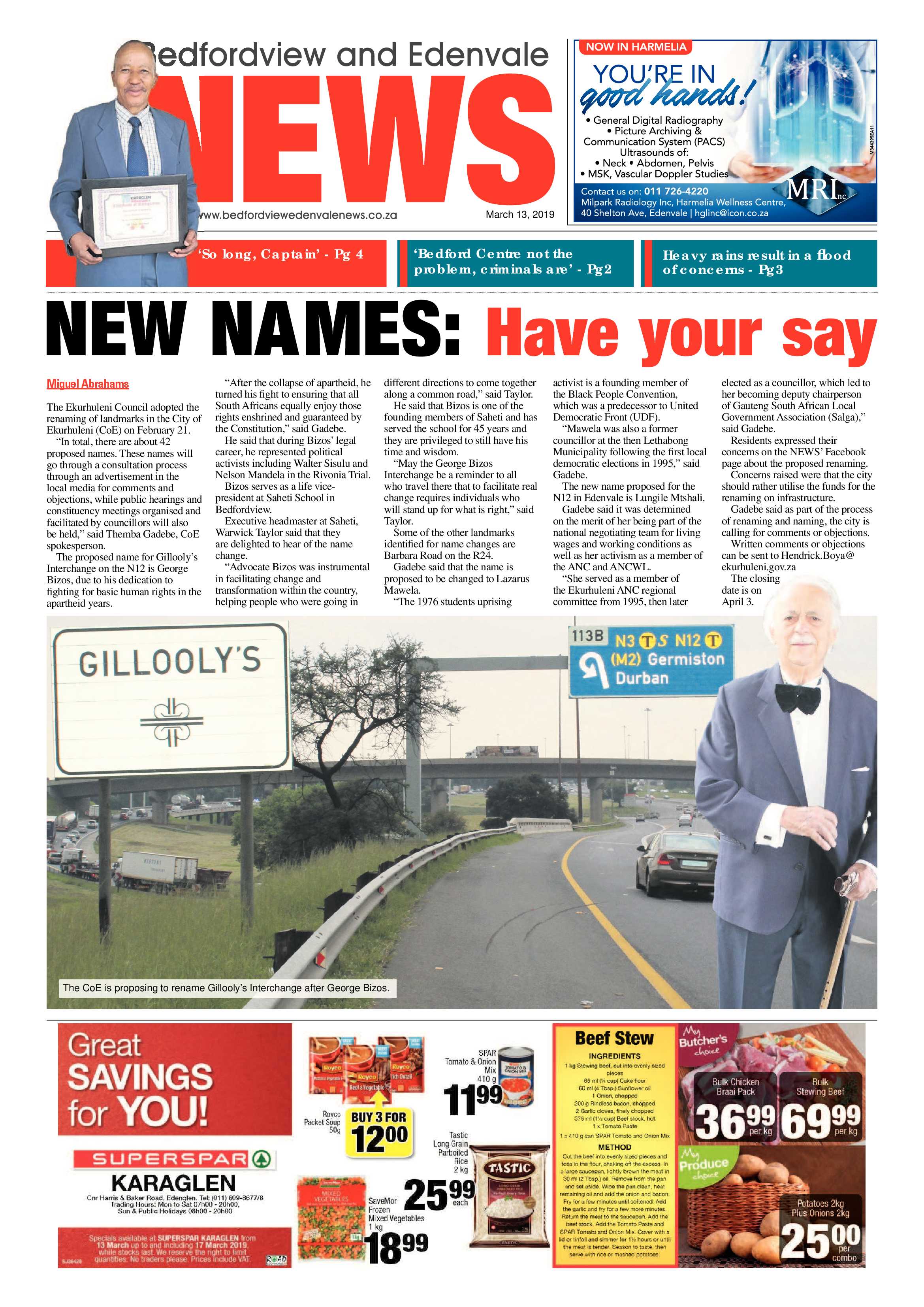 Bedfordview and Edenvale News 13 March 2019 page 1