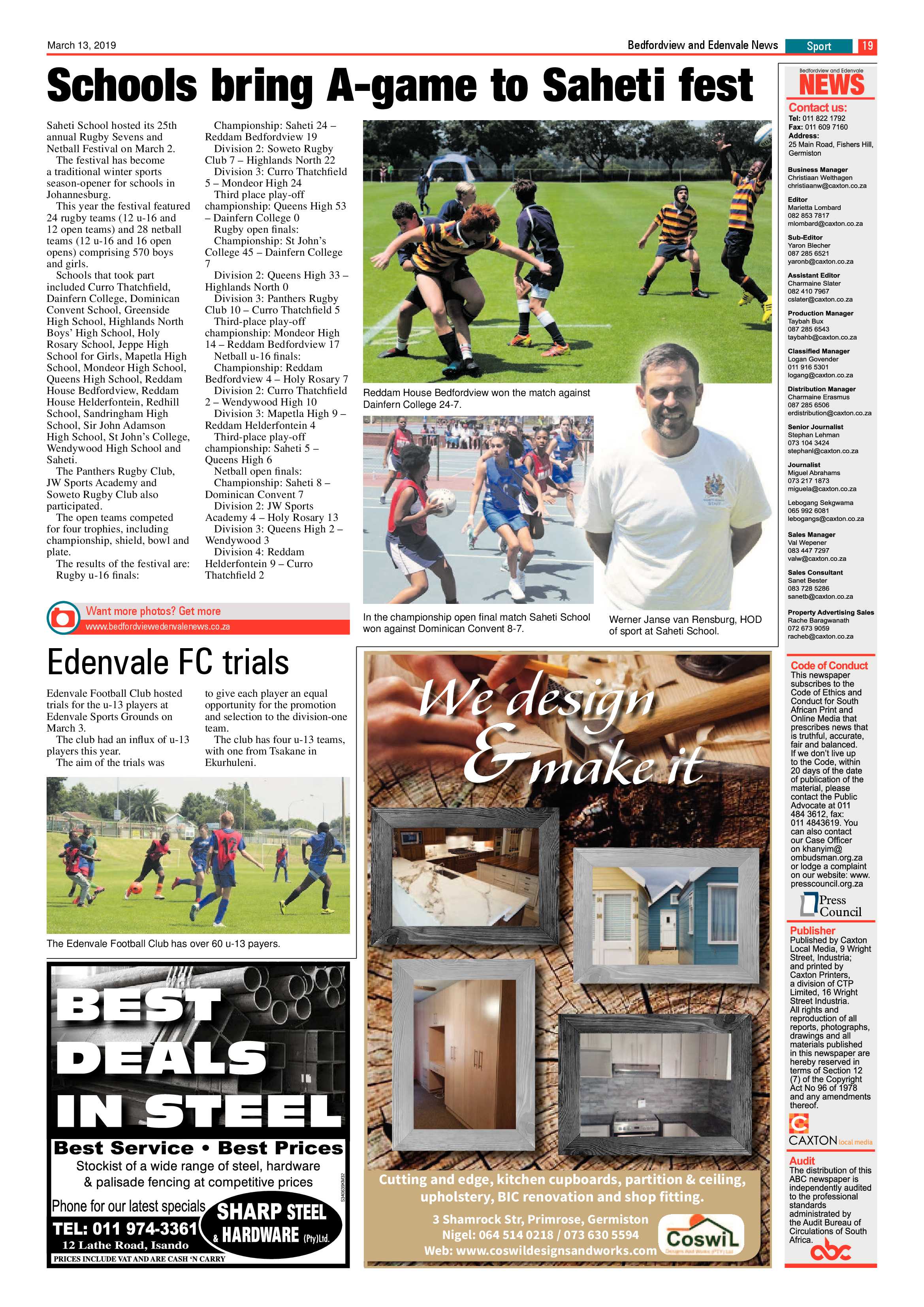 Bedfordview and Edenvale News 13 March 2019 page 19