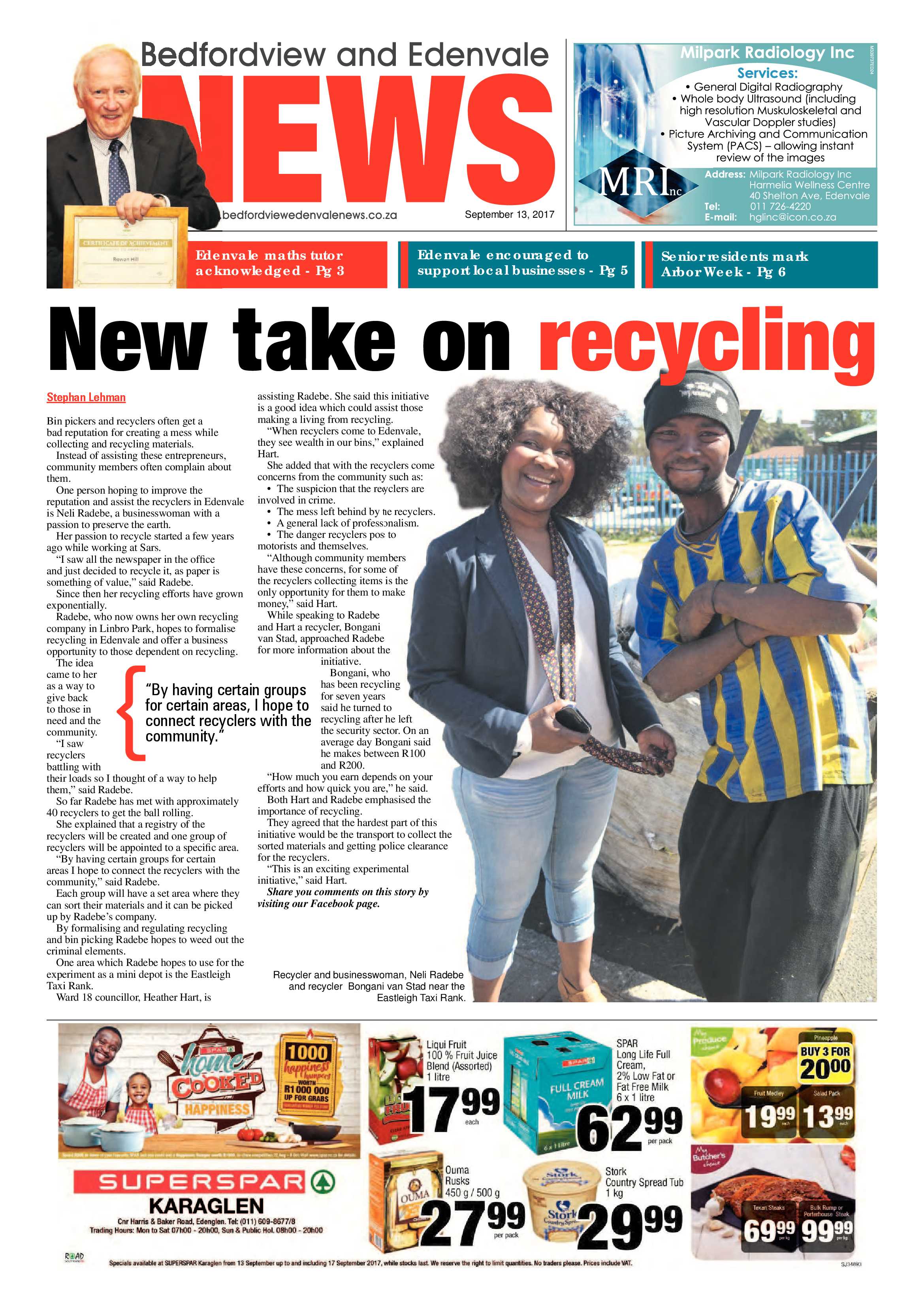 Bedfordview and Edenvale News 13 September 2017 page 1