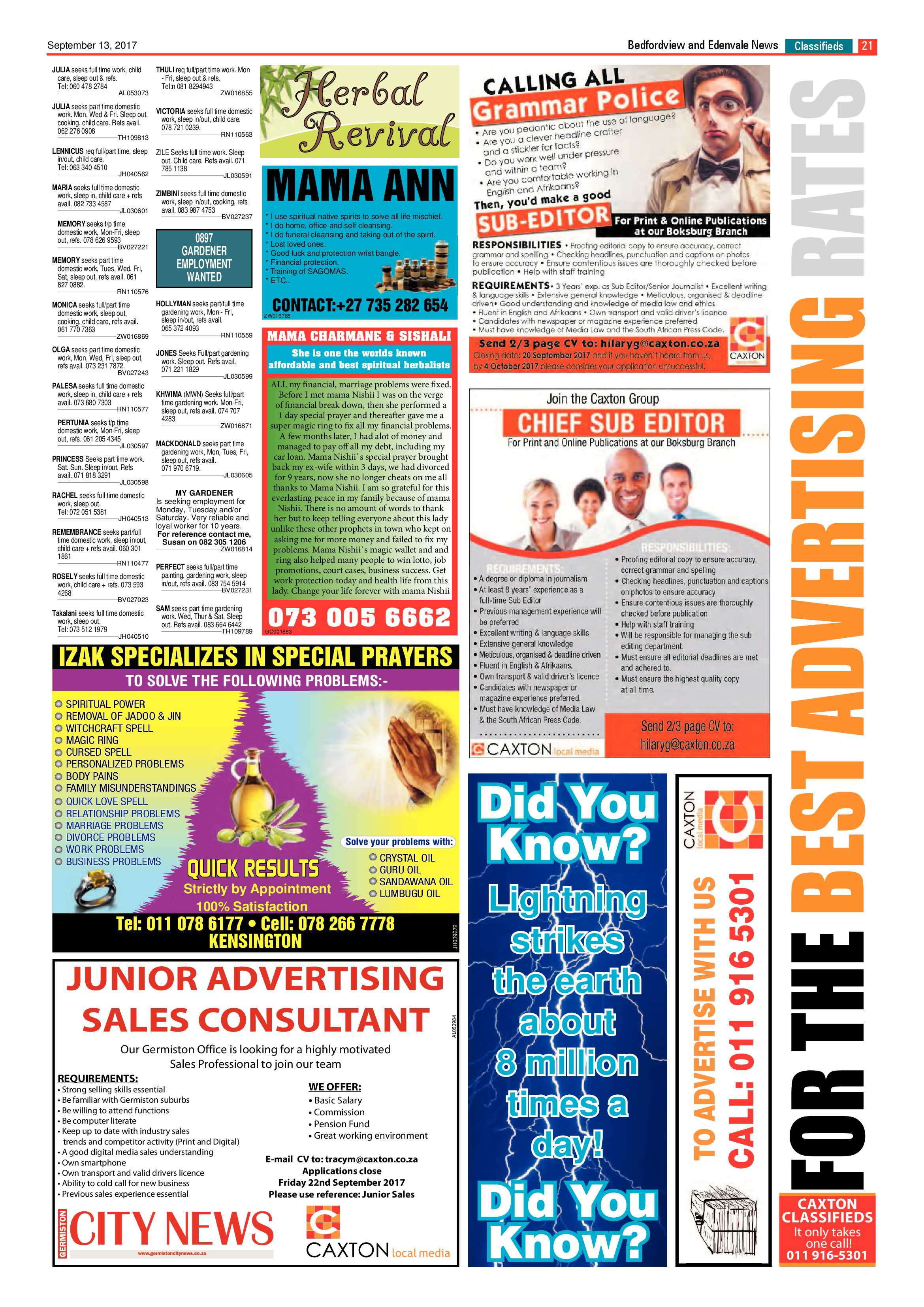 Bedfordview and Edenvale News 13 September 2017 page 21