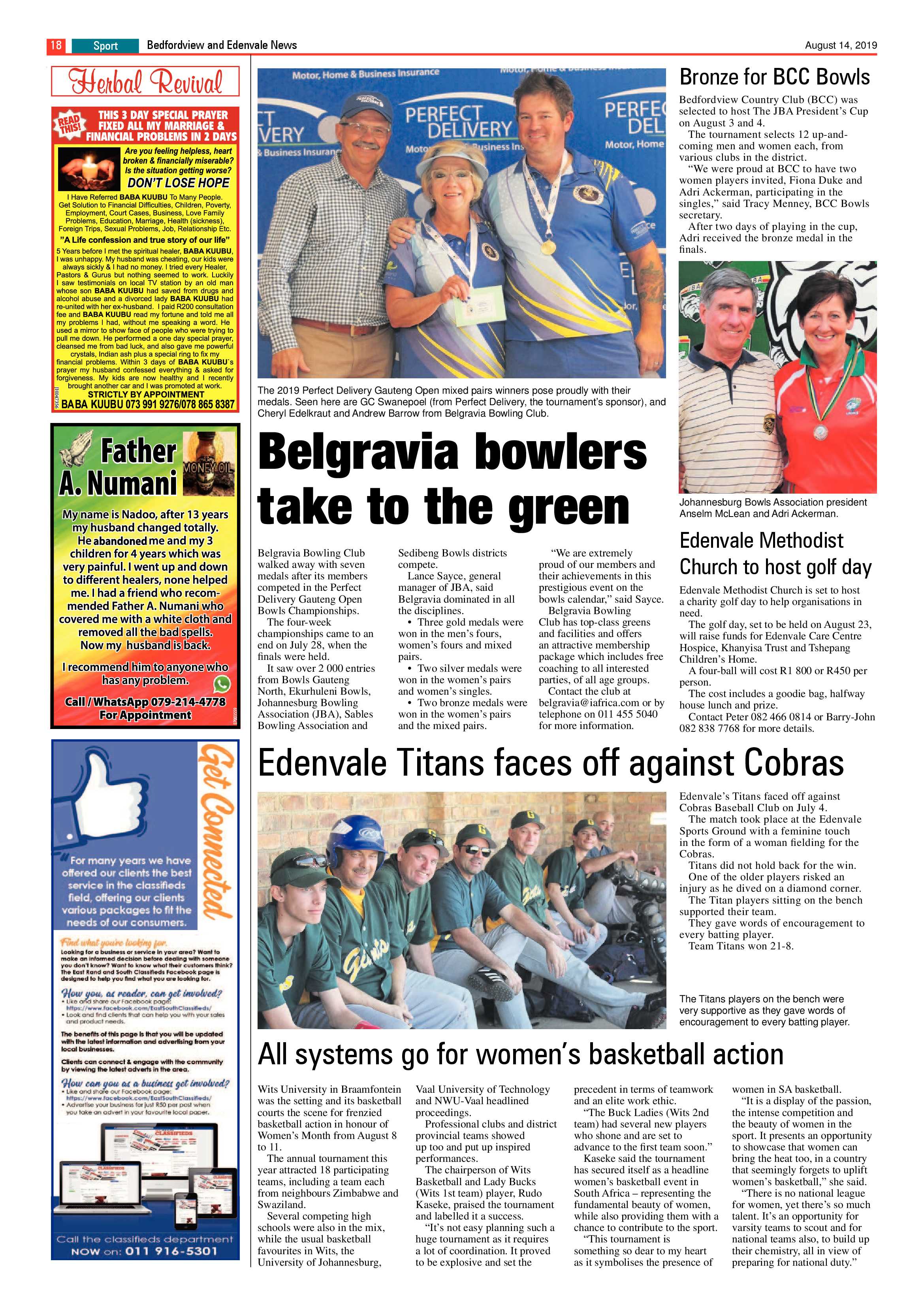 Bedfordview and Edenvale News 14 August 2019 page 18